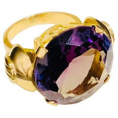 Vintage 14K Gold Synthetic Alexandrite Cocktail Ring