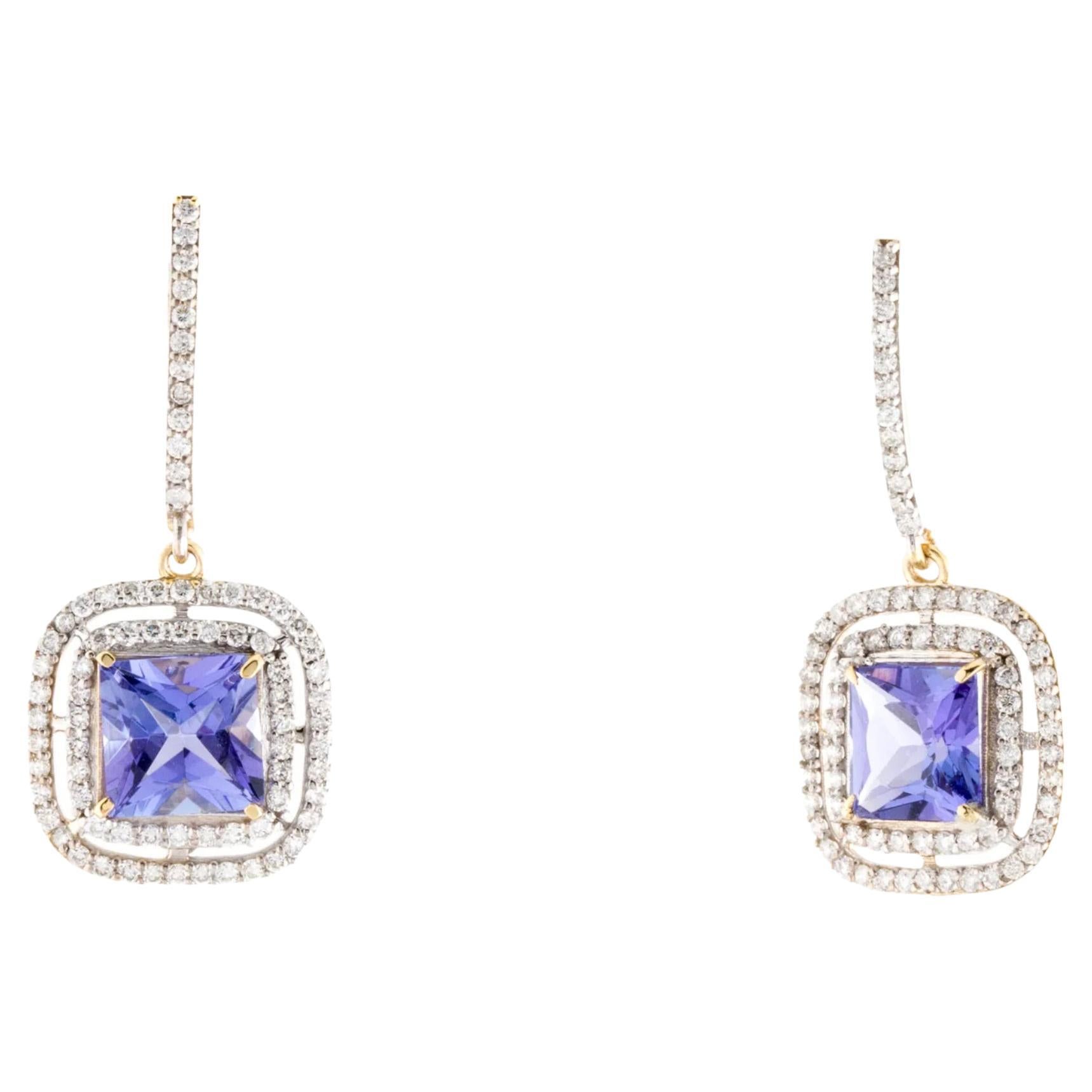 14K Tanzanite & Diamond Drop Earrings - Exquisite Sparkle, Timeless Elegance For Sale