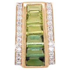 14K Gold Taper Baguette Peridot Green Tourmaline Art Deco Diamond Pendant