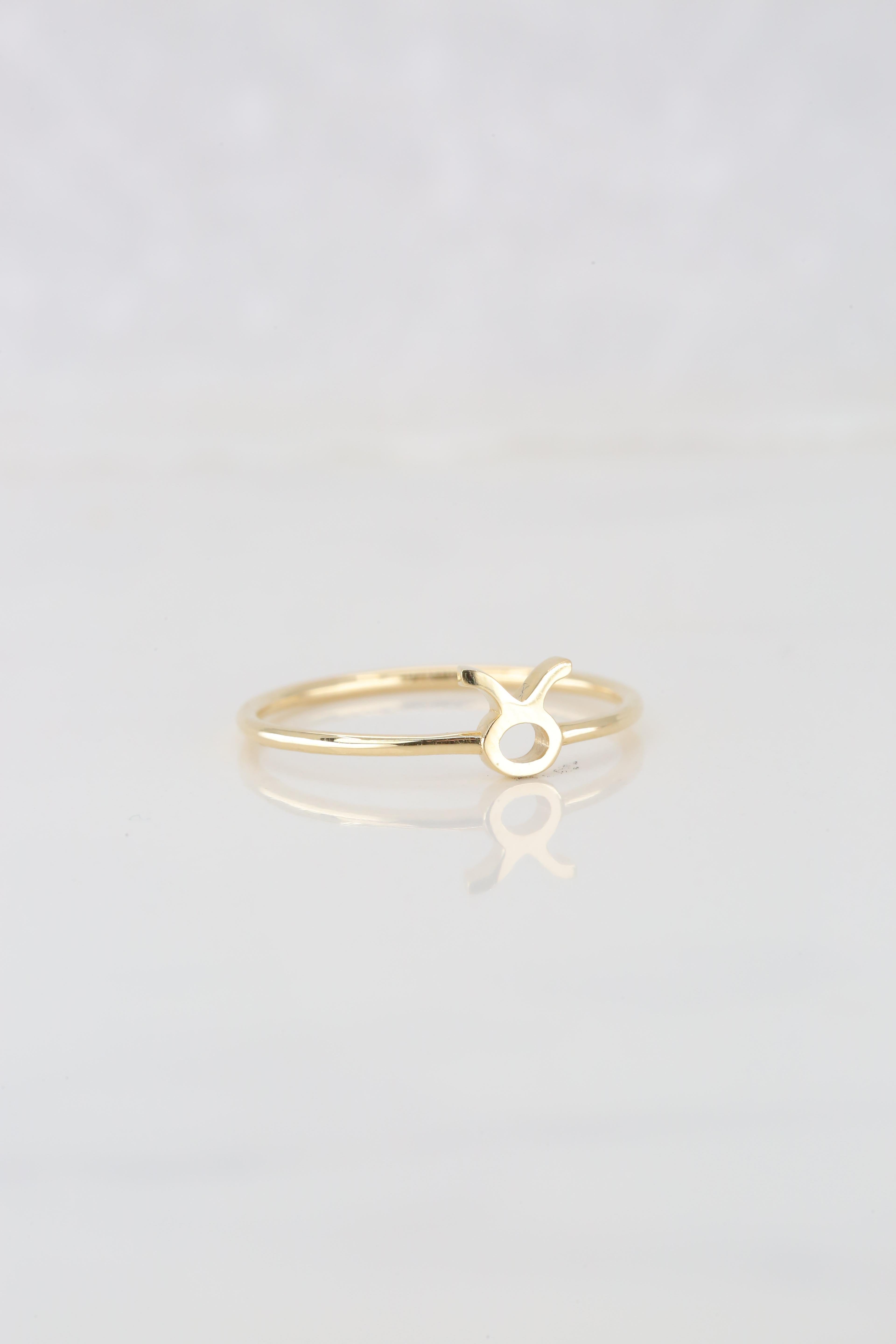 For Sale:  14K Gold Taurus Zodiac Ring, Taurus Sign Zodiac Ring 10