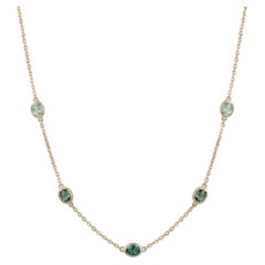 Collier à maillons en or 14 carats avec saphir du Montana bleu sarcelle, dégradé de couleurs, serti à la française
