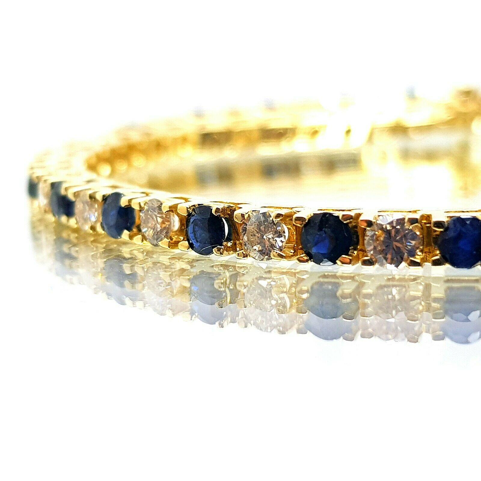 Round Cut 14K Gold Tennis Bracelet with 25 Diamonds N Sapphires Estimated Weight 2.50 Ct