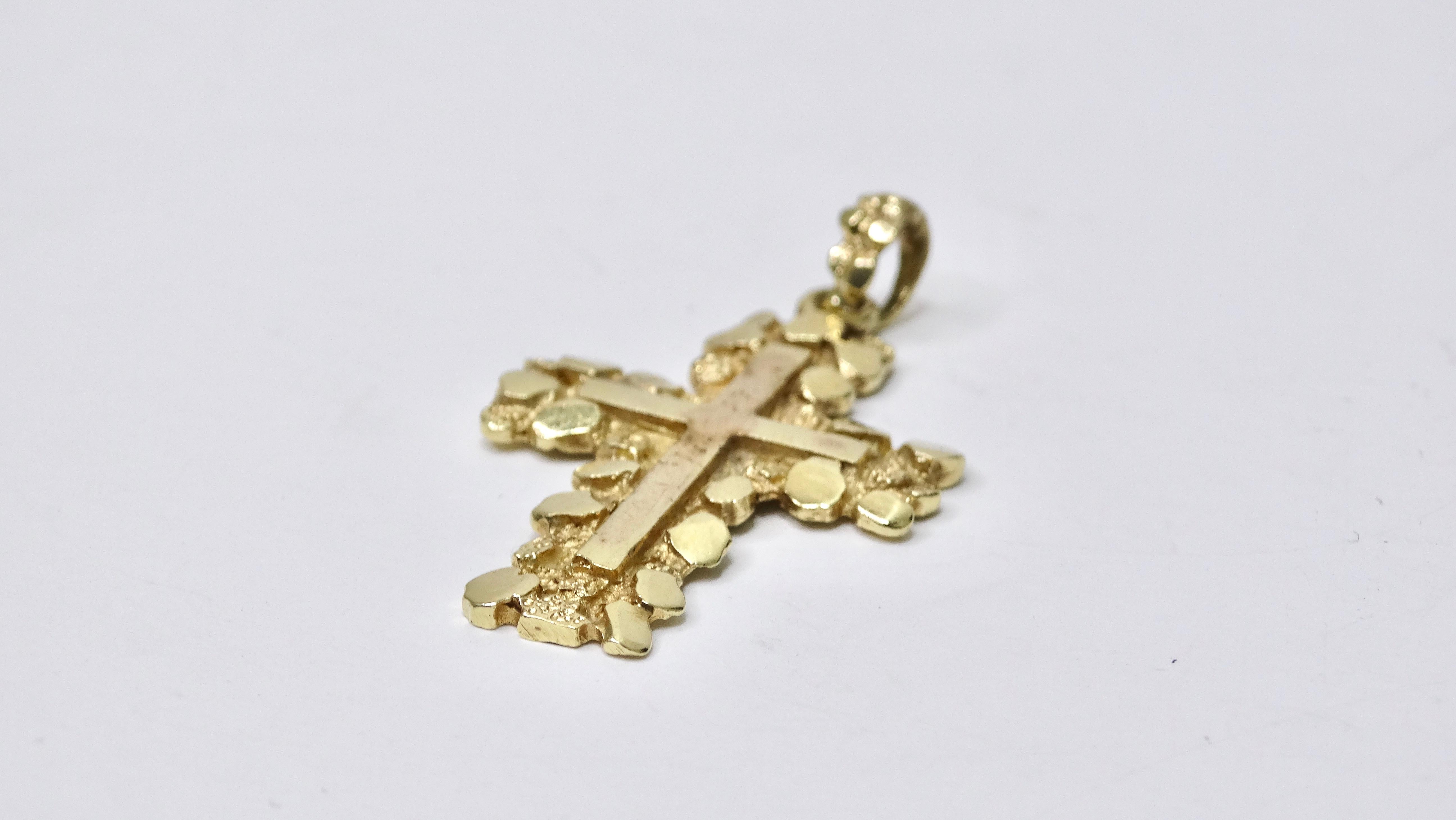 Women's or Men's 14k Gold Textured Cross Pendant For Sale