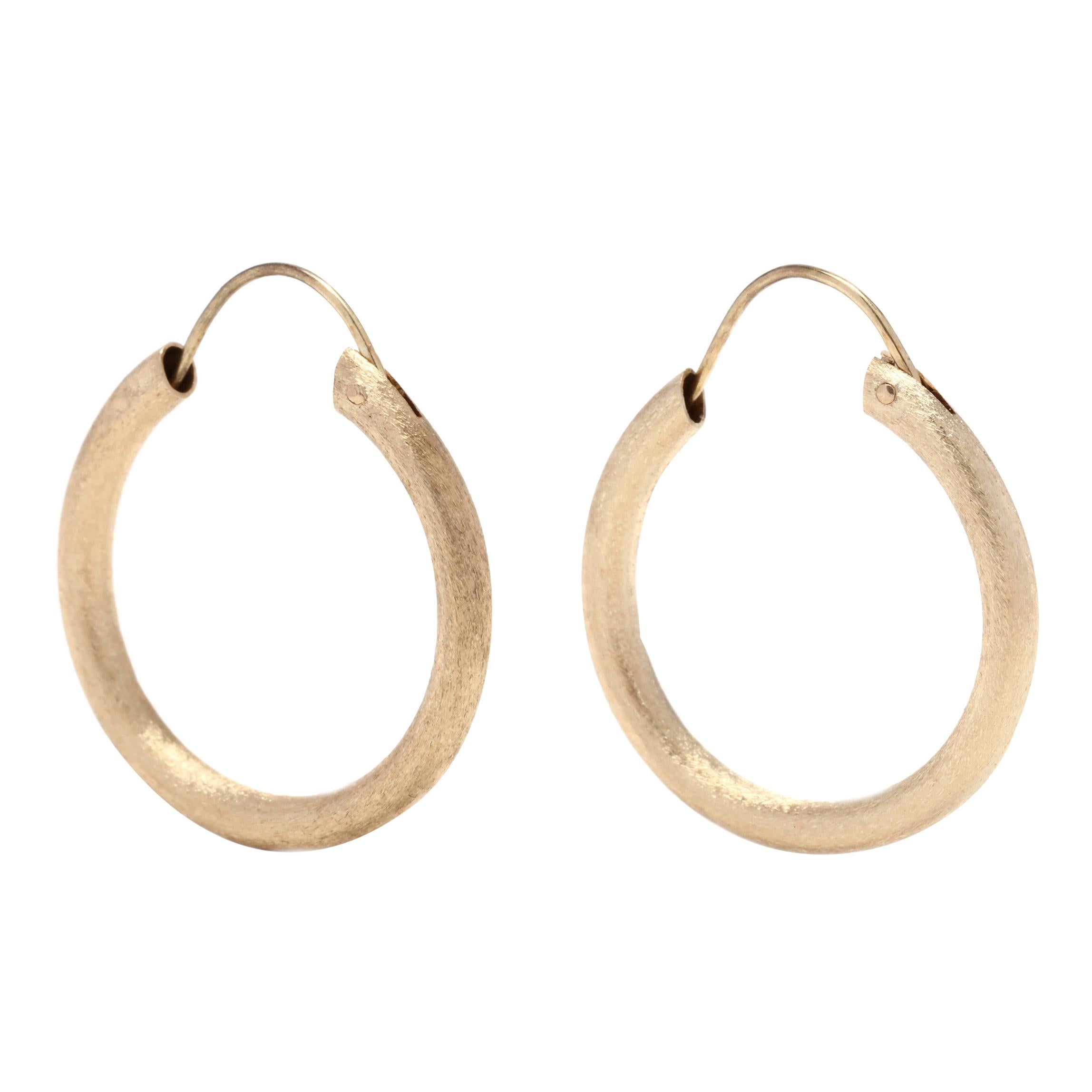 14k Yellow Gold Twisted Round Hoop Earrings Sanded Texture Gold Hoops Earrings