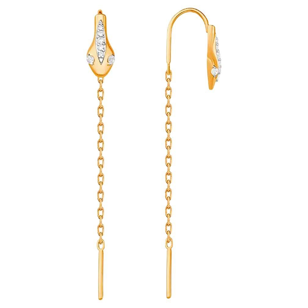 14k Gold Threader Snake Earrings.  For Sale