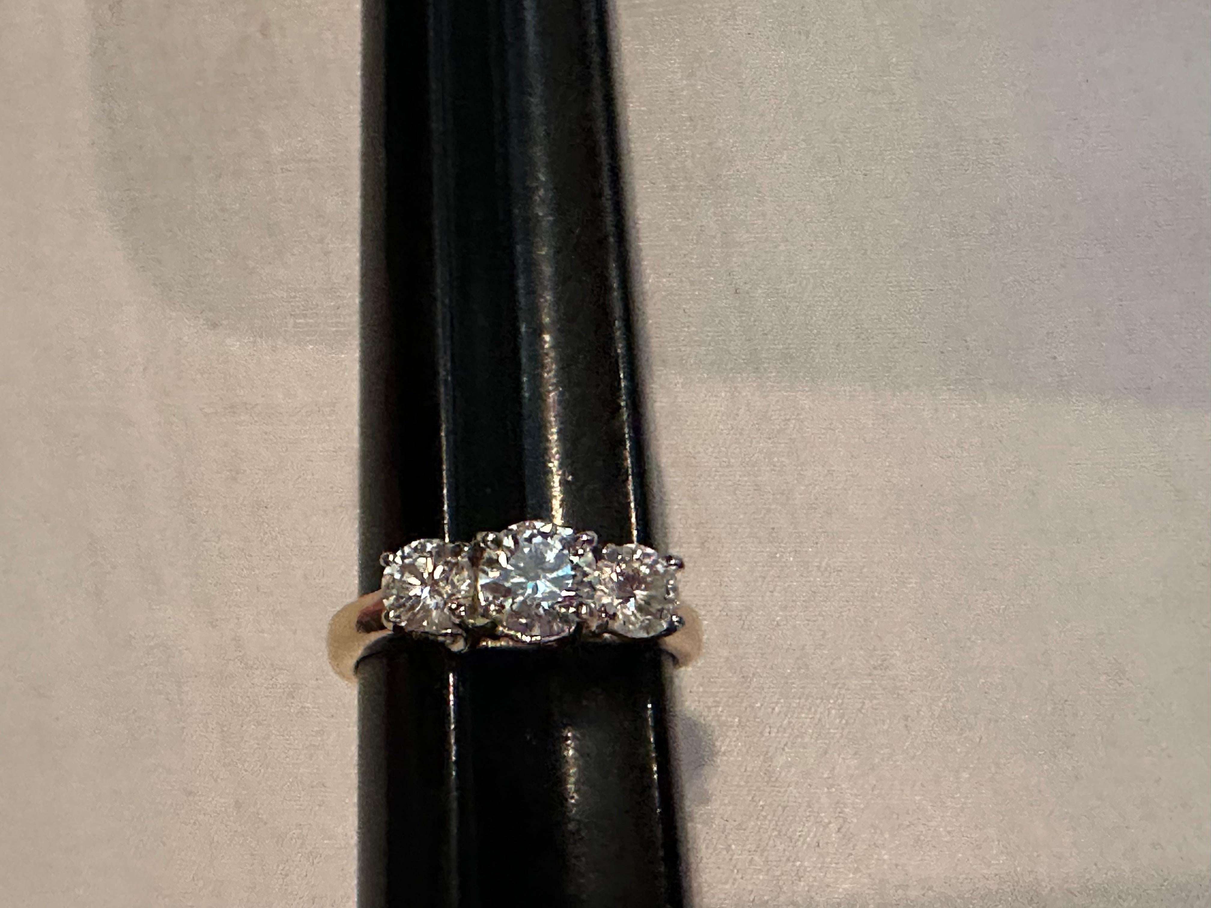 14K Gold Three Diamond Ring For Sale 5