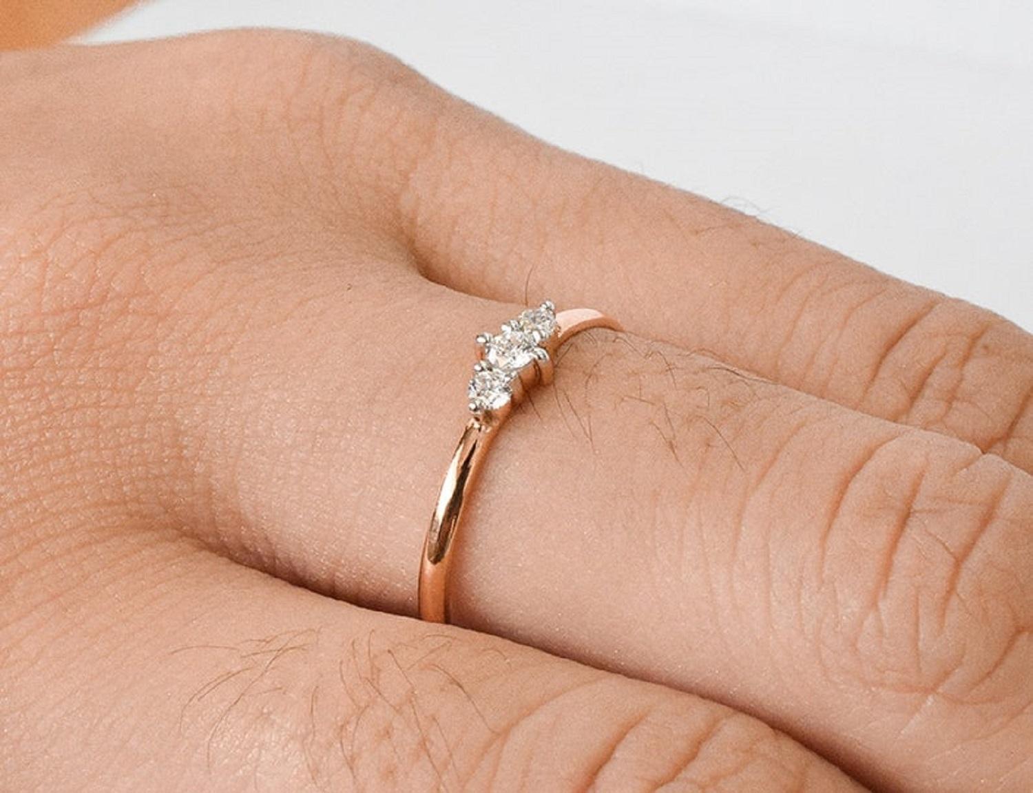 For Sale:  14k Gold Three Stone Diamond Engagement Ring Trio Diamond Ring 10