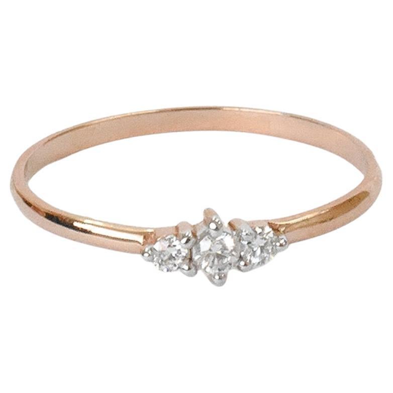 For Sale:  14k Gold Three Stone Diamond Engagement Ring Trio Diamond Ring 2