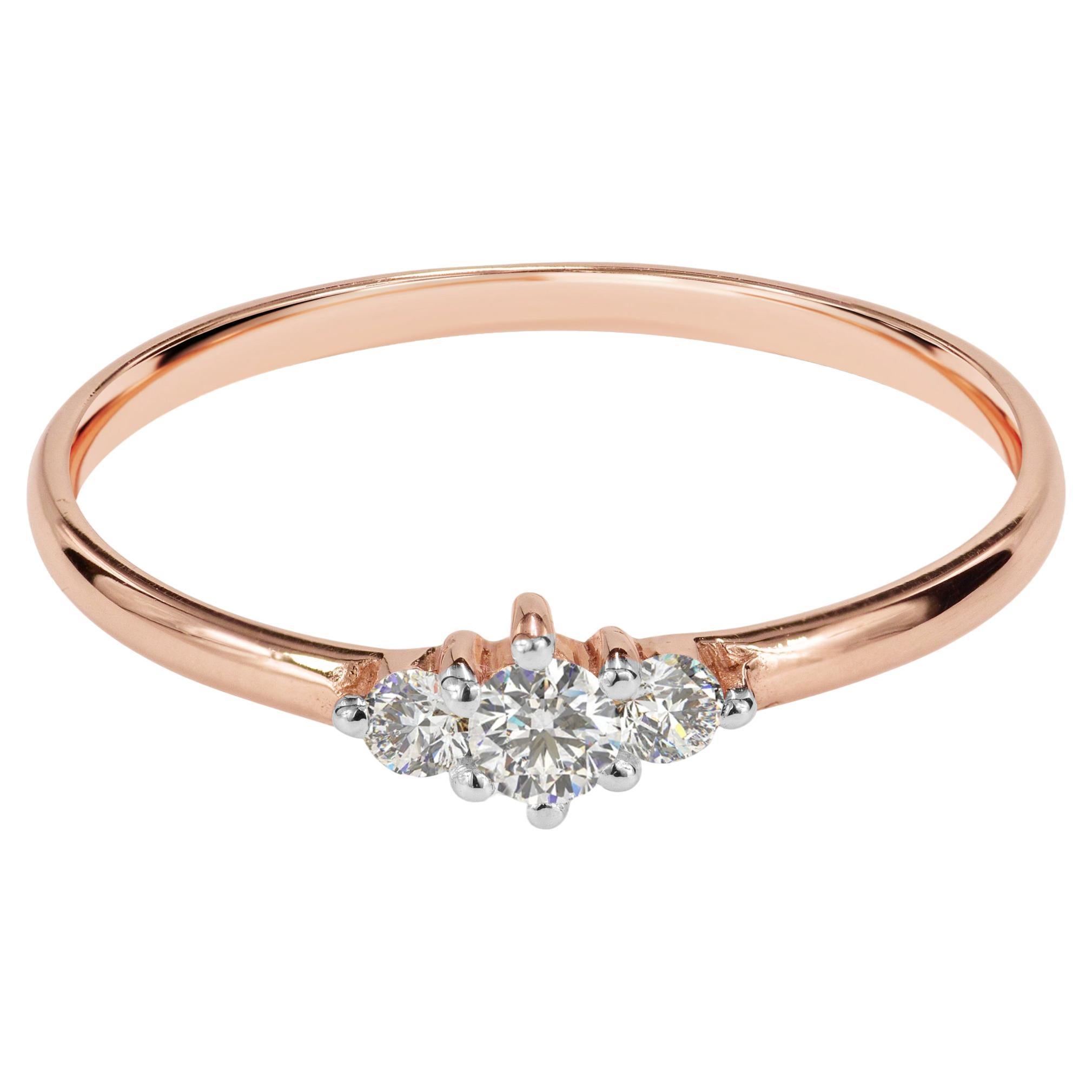 For Sale:  14k Gold Three Stone Diamond Engagement Ring Trio Diamond Ring