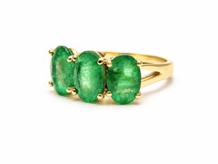 14K Gold Three Stone Emerald Band 2.50 Ct Zambian Emerald Band Everyday Ring