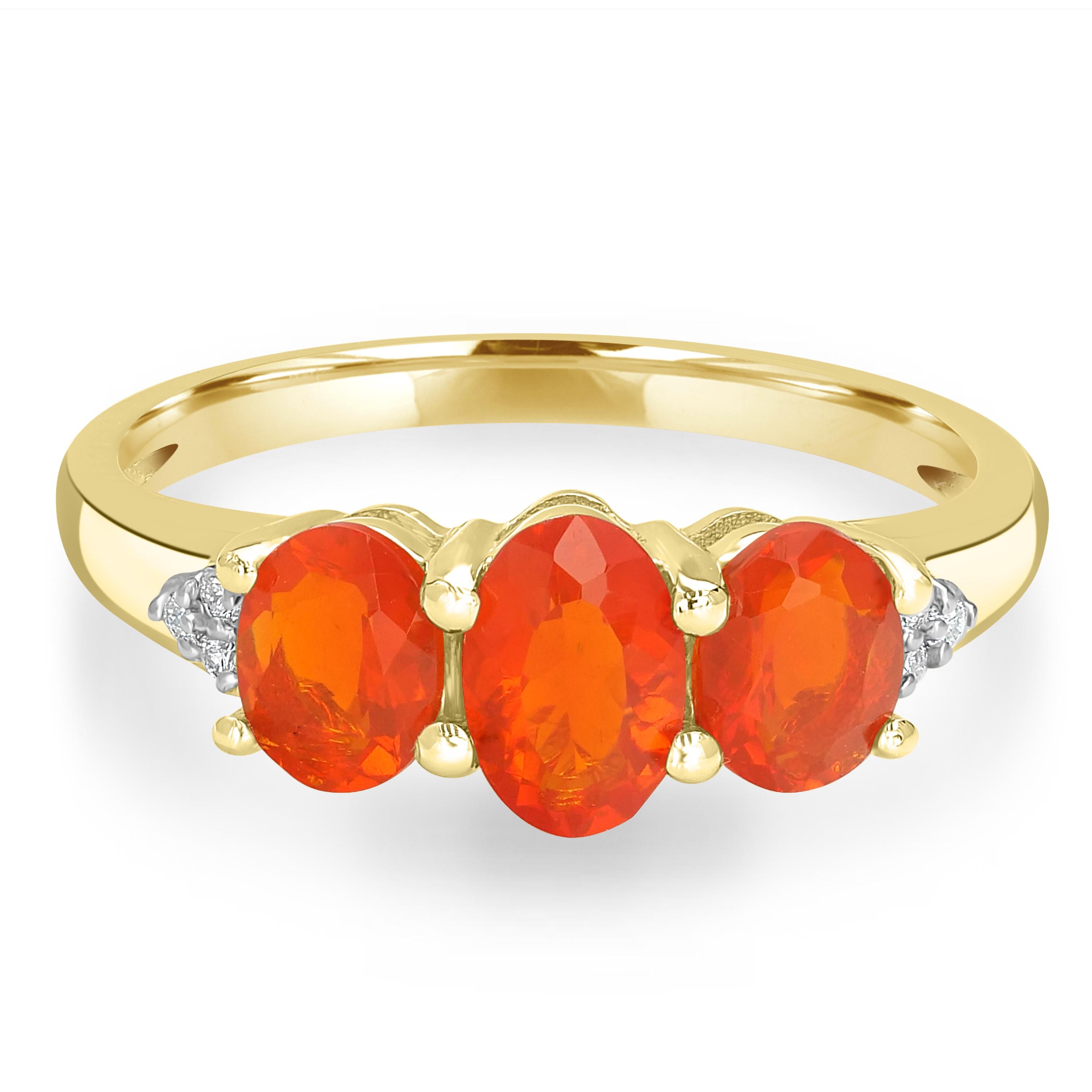 Gemistry 0.74 Ct. T.W Fire Opal & Diamond Accent Three Stone Ring in 14K Gold 2