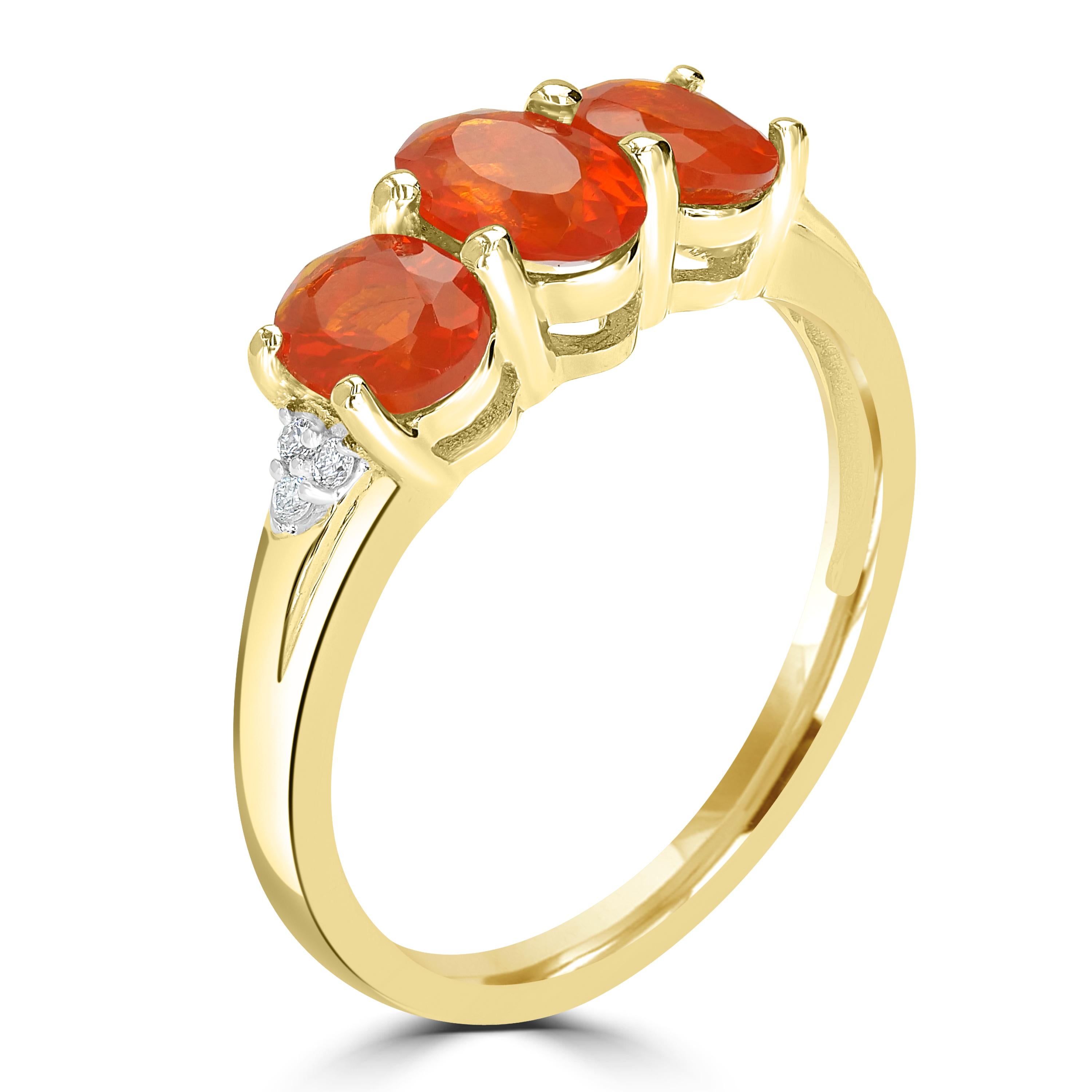 Gemistry 0.74 Ct. T.W Fire Opal & Diamond Accent Three Stone Ring in 14K Gold 3