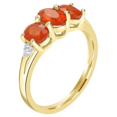 Gemistry 0.74 Ct. T.W Fire Opal & Diamond Accent Three Stone Ring in 14K Gold