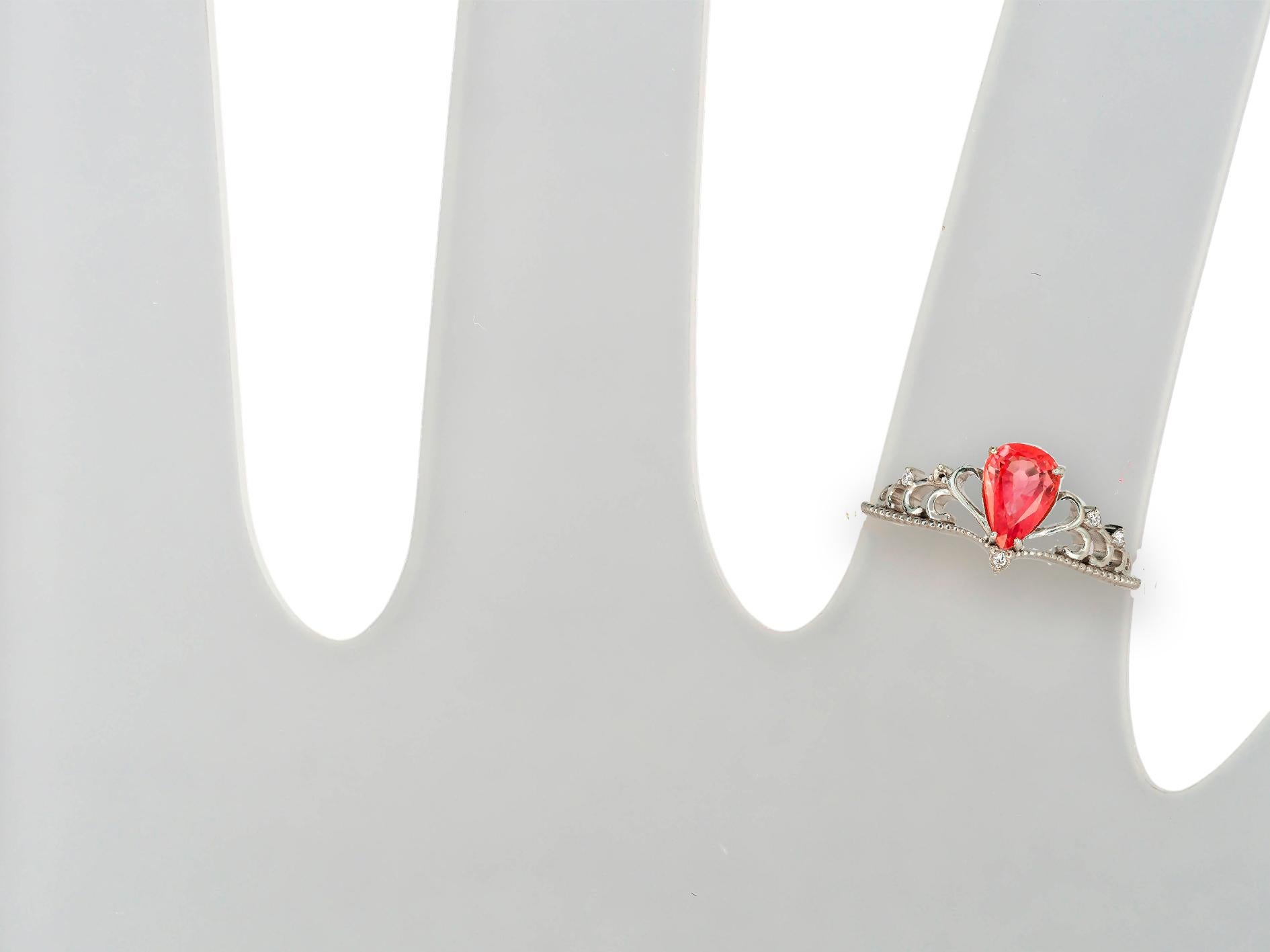 For Sale:  14 Karat Gold Tiara Ring with Pink Tourmaline and Diamonds. 11