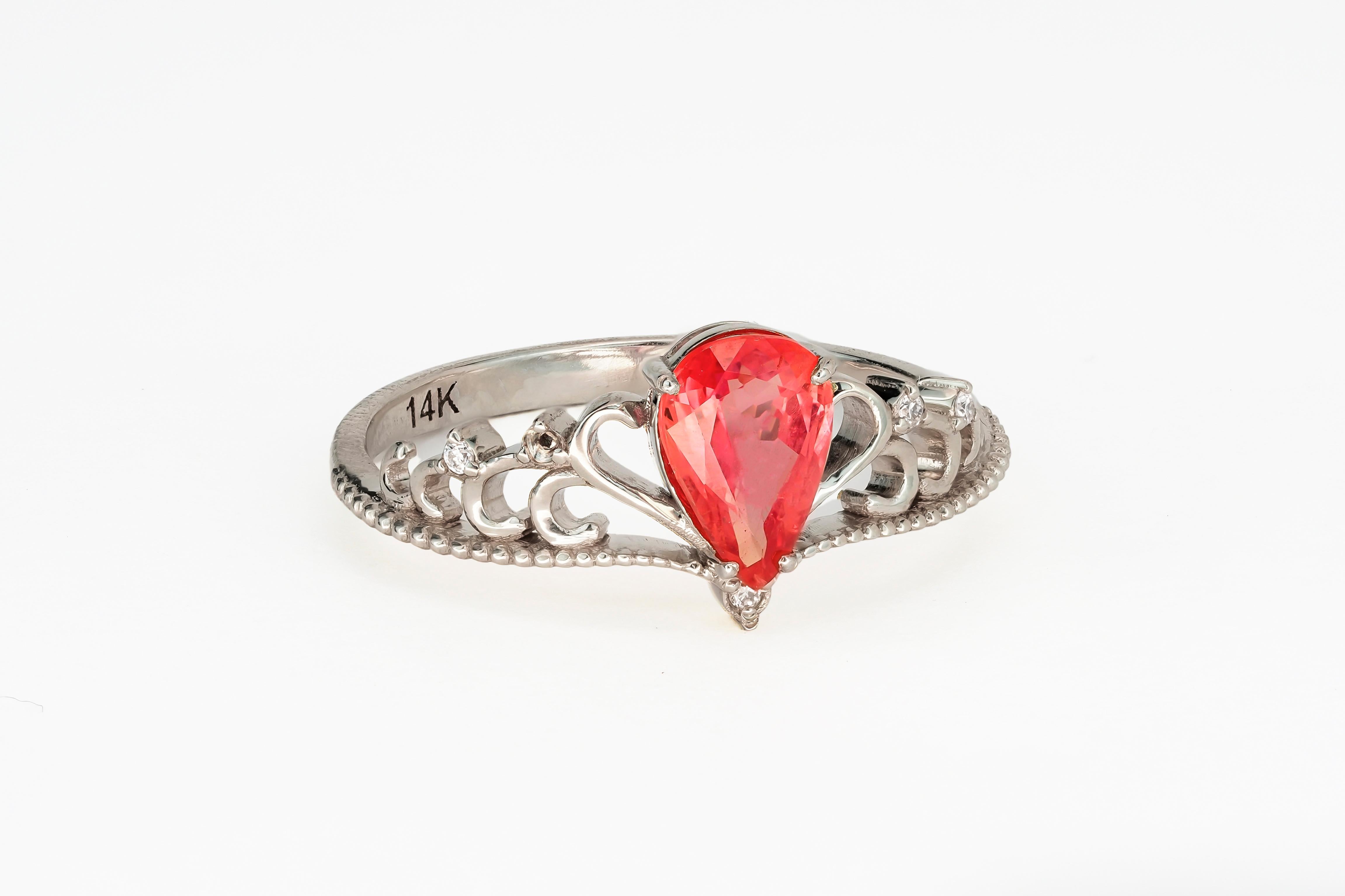 For Sale:  14 Karat Gold Tiara Ring with Pink Tourmaline and Diamonds. 4