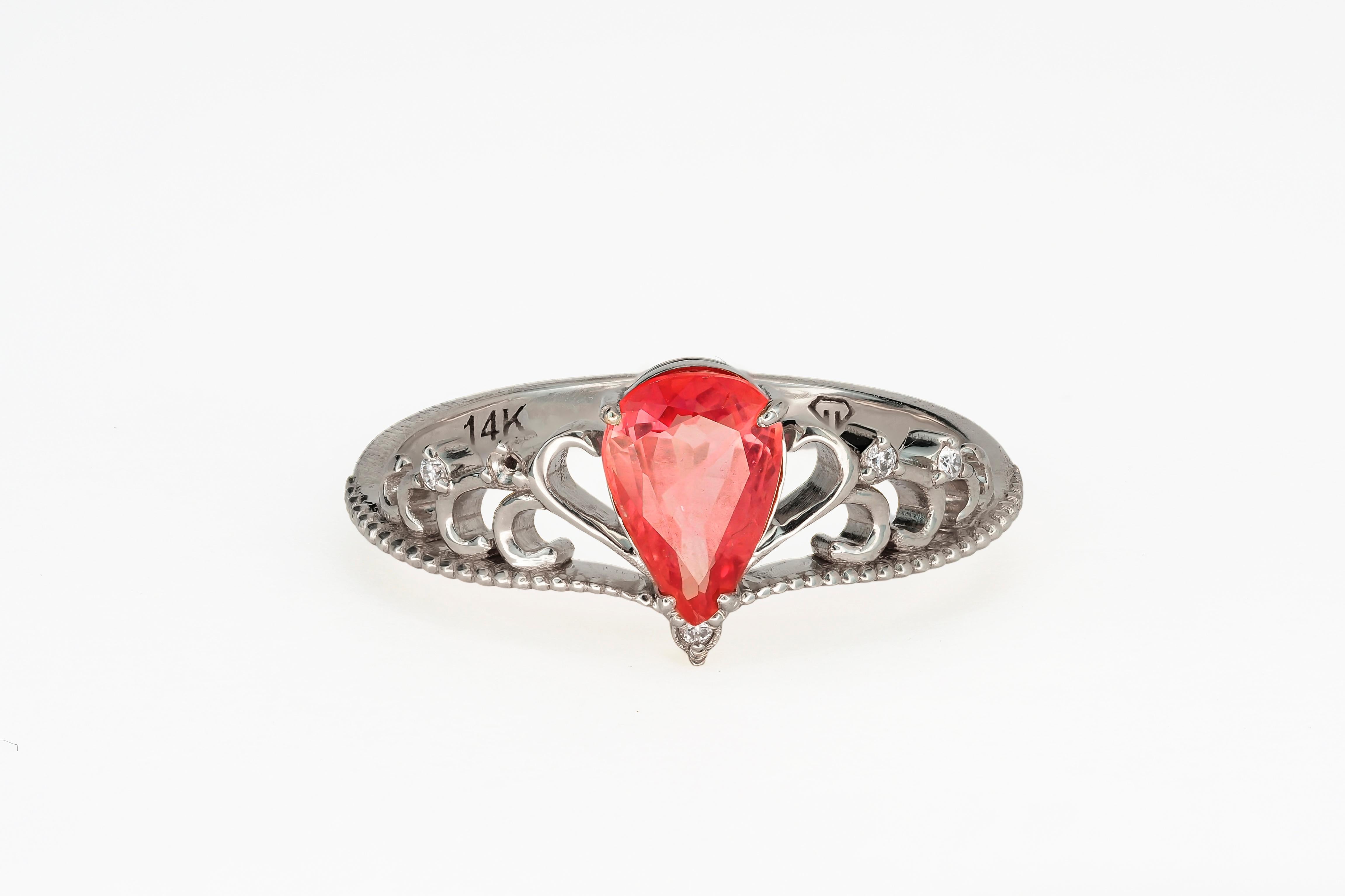 For Sale:  14 Karat Gold Tiara Ring with Pink Tourmaline and Diamonds. 5