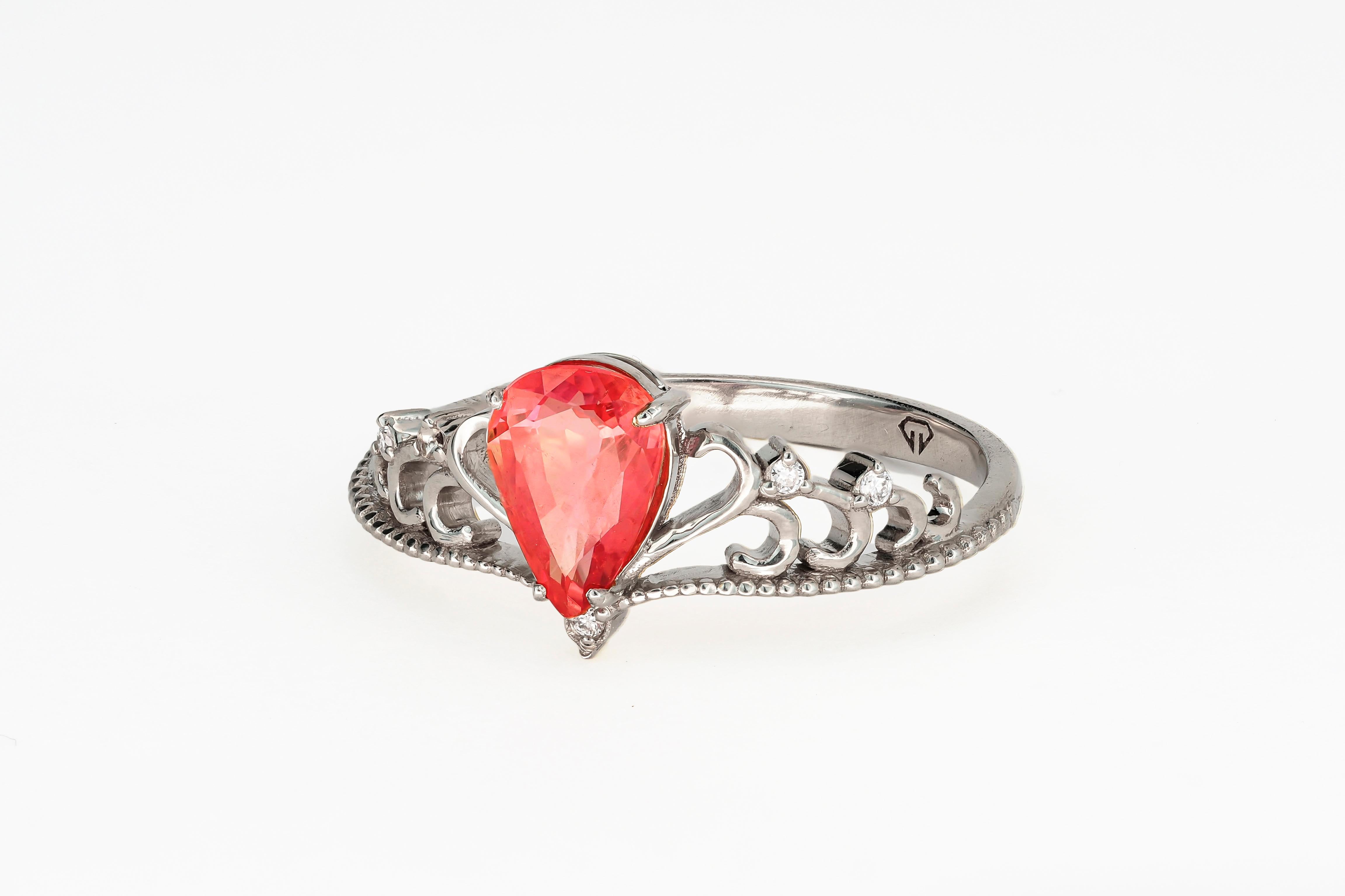For Sale:  14 Karat Gold Tiara Ring with Pink Tourmaline and Diamonds. 6