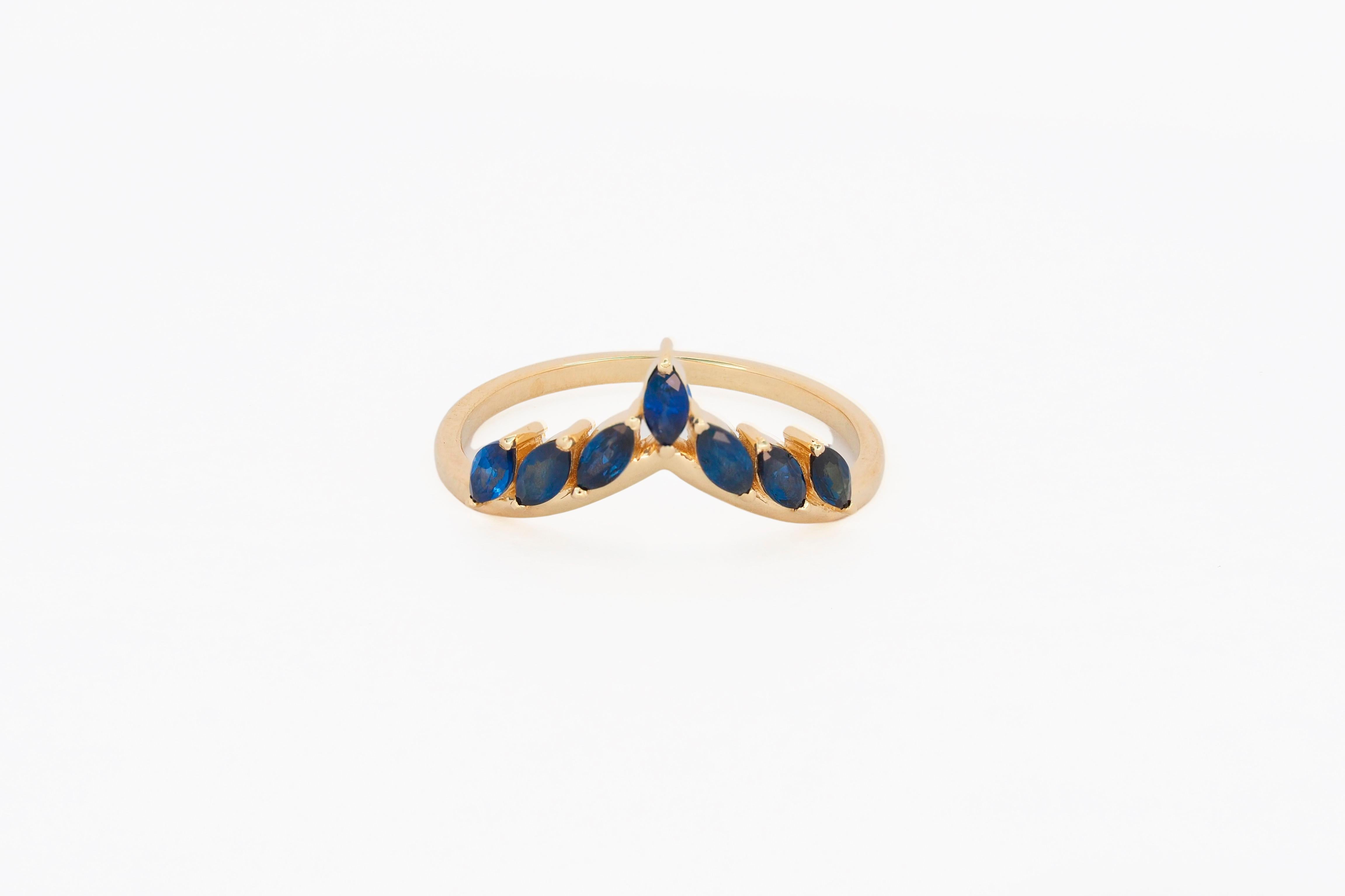 For Sale:  14 Karat Gold Tiara Ring with Genuine Sapphires 2