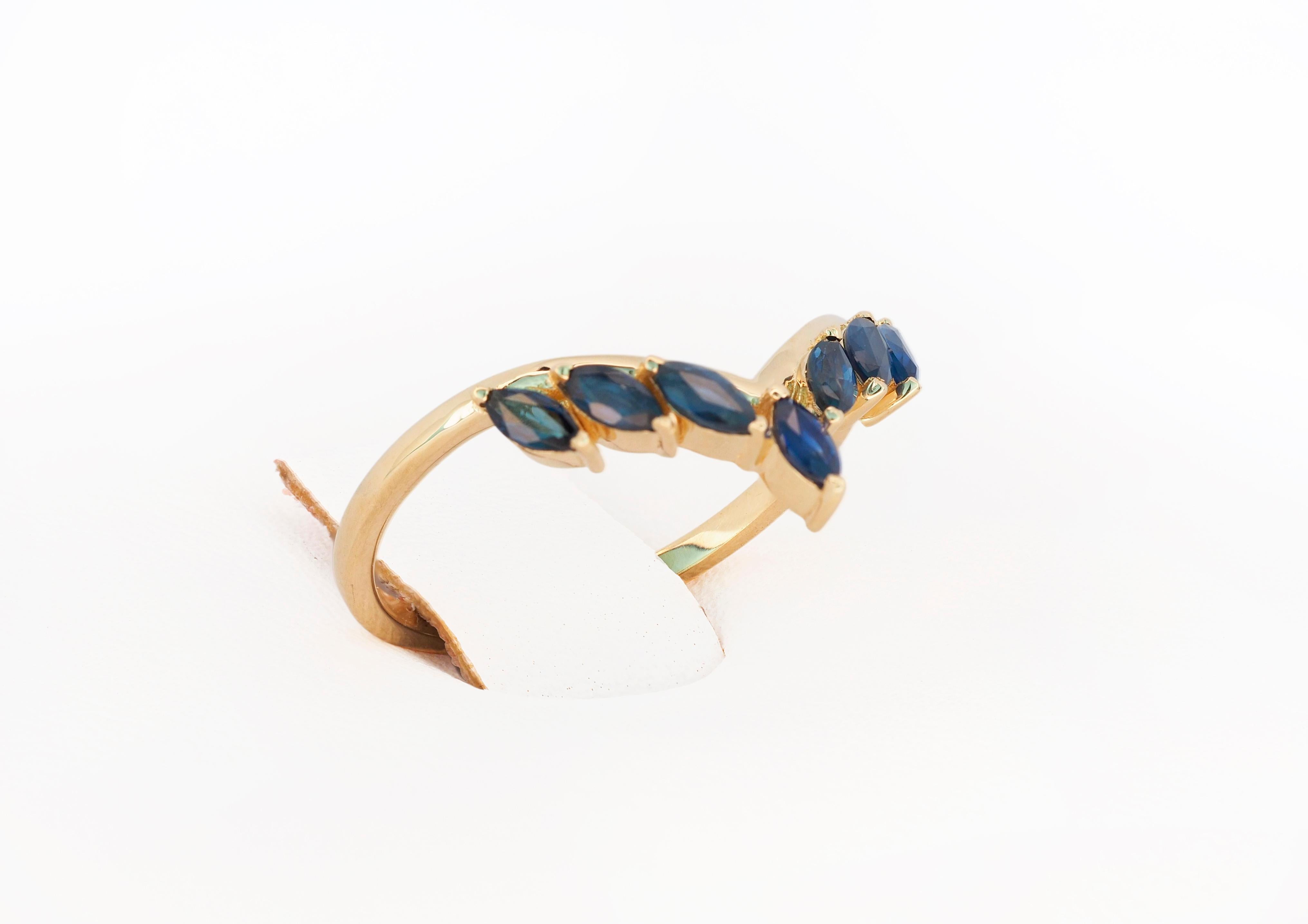 For Sale:  14 Karat Gold Tiara Ring with Genuine Sapphires 6