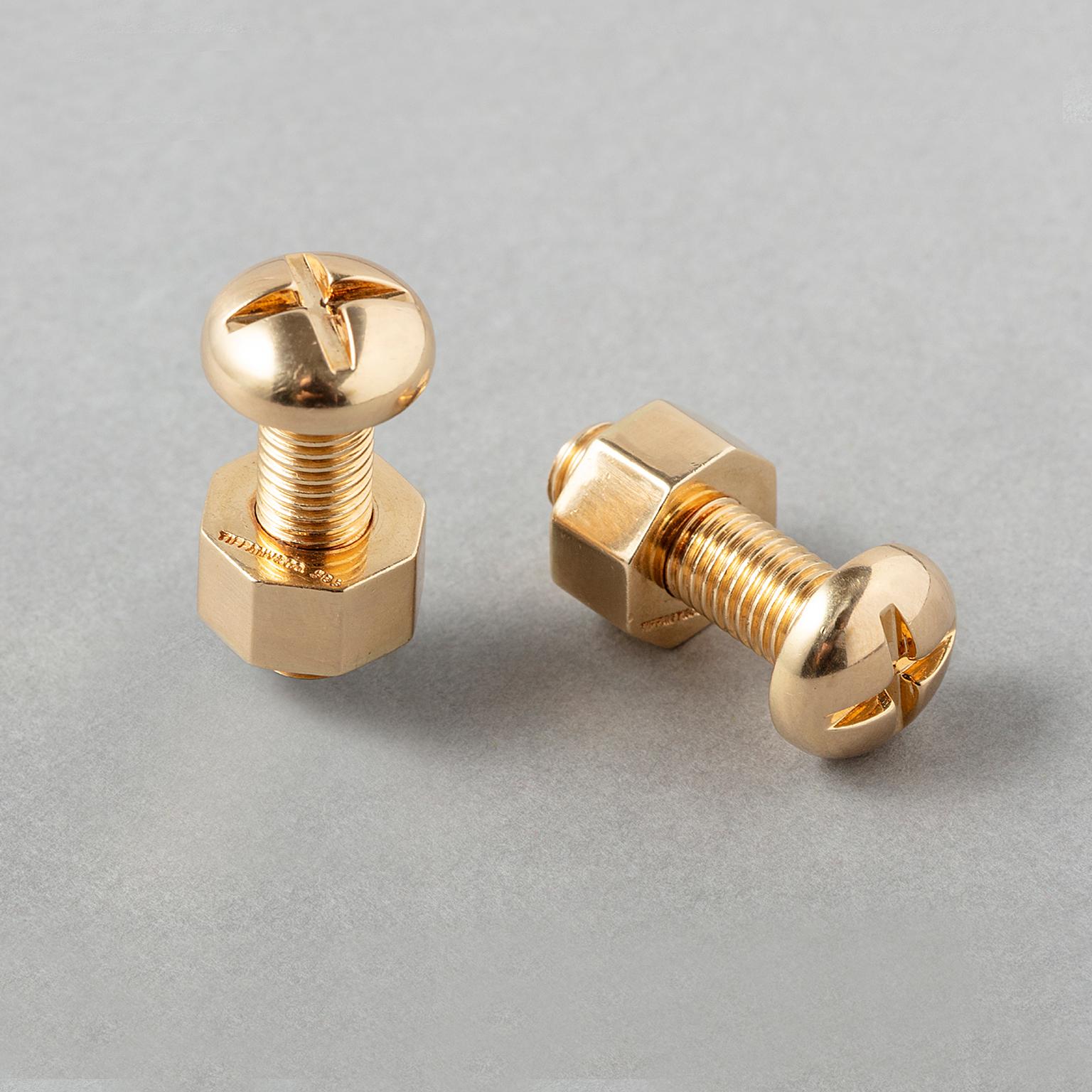 14k gold Tiffany & Co nut and bolt cufflinks In Good Condition In Amsterdam, NL