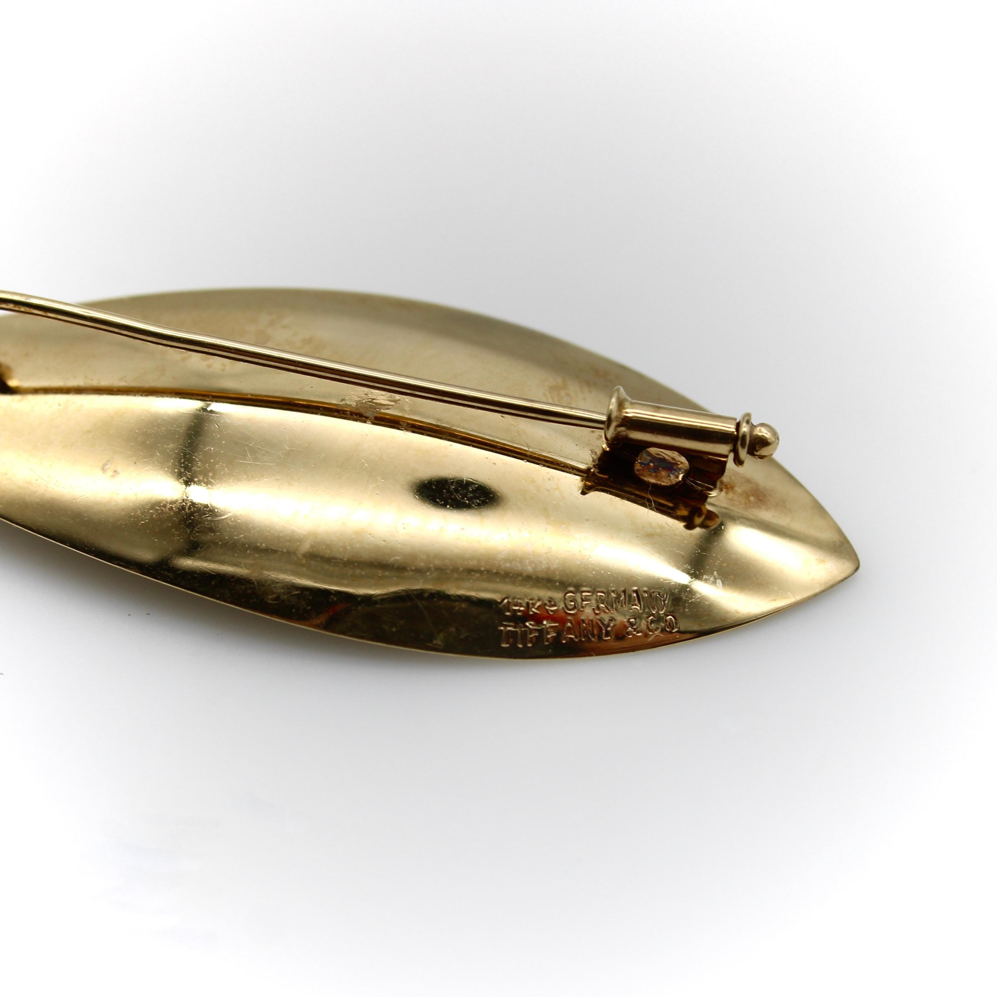 14k Gold Tiffany & Co. Retro Leaf Brooch For Sale 1