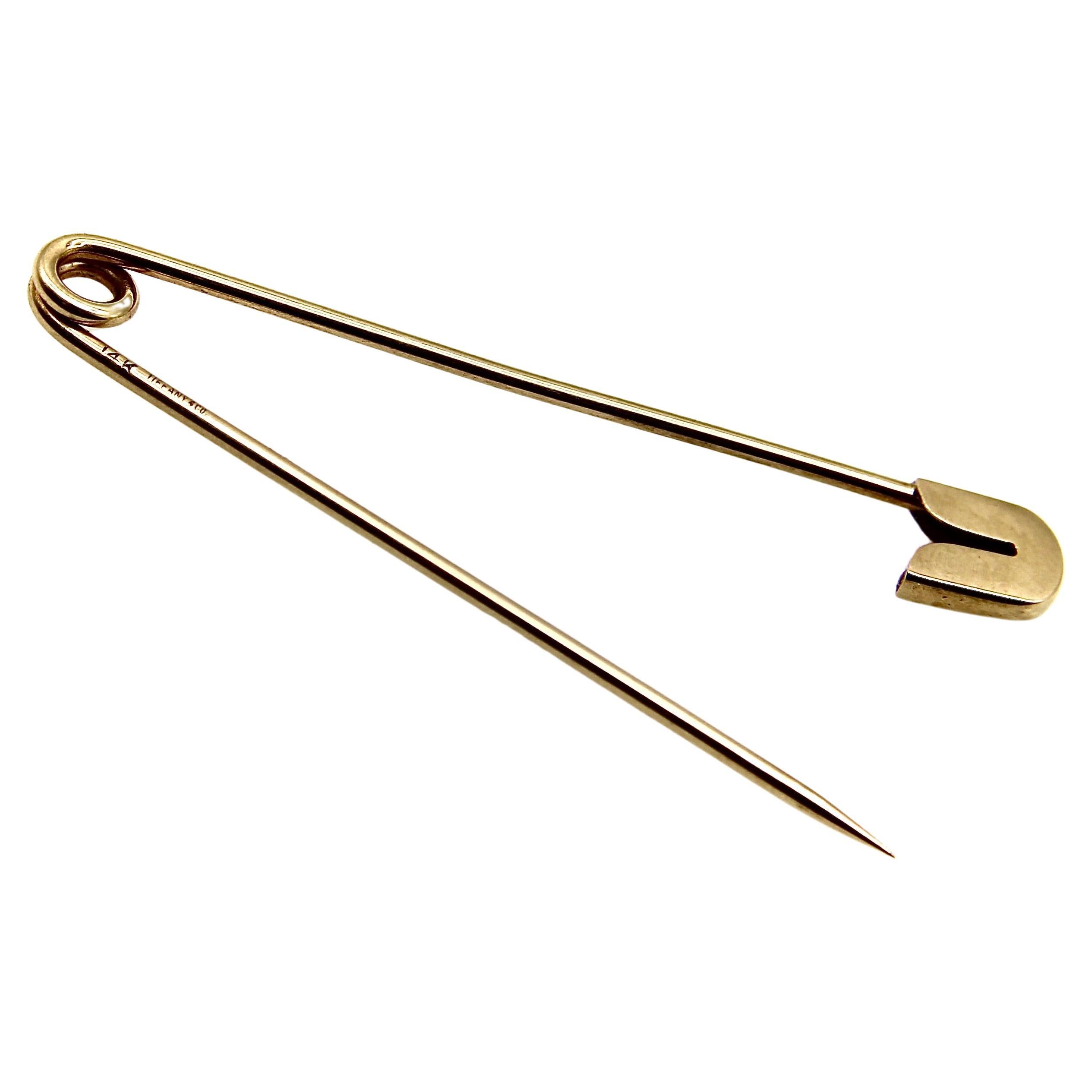 14K Gold Tiffany & Co. Retro Safety Pin Brooch For Sale