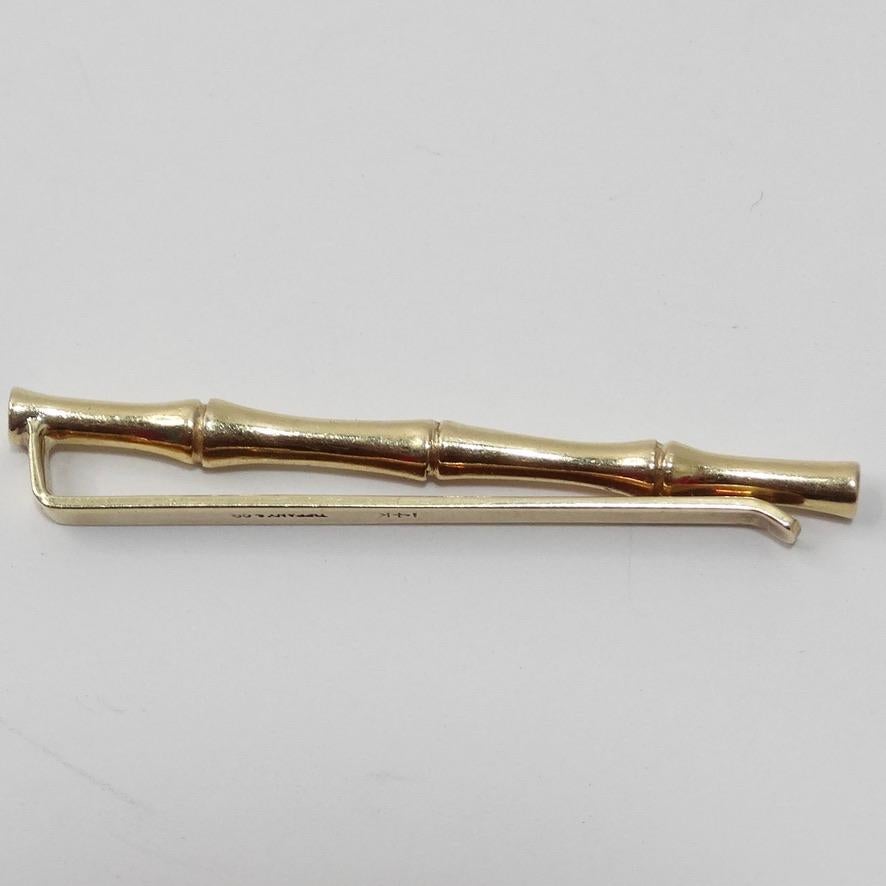 Stunning 14K solid gold Tiffany tie clip from the 1980s in this super unique bamboo style. Can also double as a money clip! Style this with your go to Hermes tie to elevate your every day work look. This is such a unique piece you don't see often