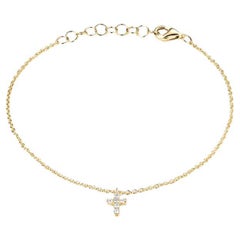 Diamond Cross Charm 14K Yellow Gold Bracelet