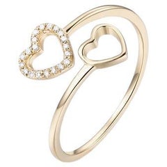 Open Double Heart Pave Round Diamond 14K Yellow Gold Ring