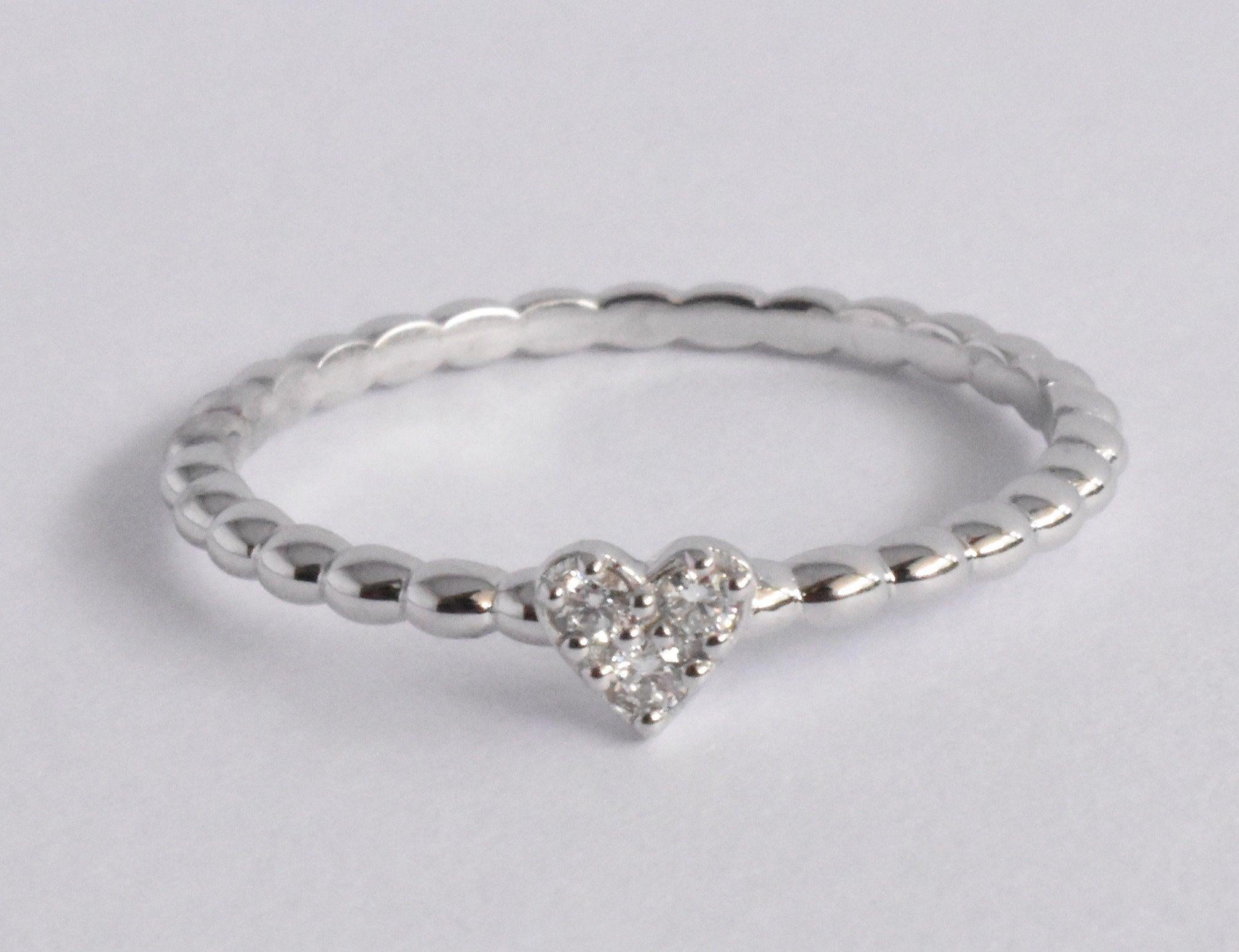 For Sale:  14k Gold Tiny Diamond Heart Ring Tiny Diamond Heart Ring Valentine Jewelry 2
