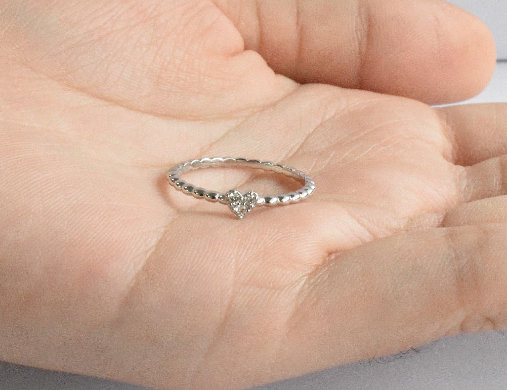 For Sale:  14k Gold Tiny Diamond Heart Ring Tiny Diamond Heart Ring Valentine Jewelry 3