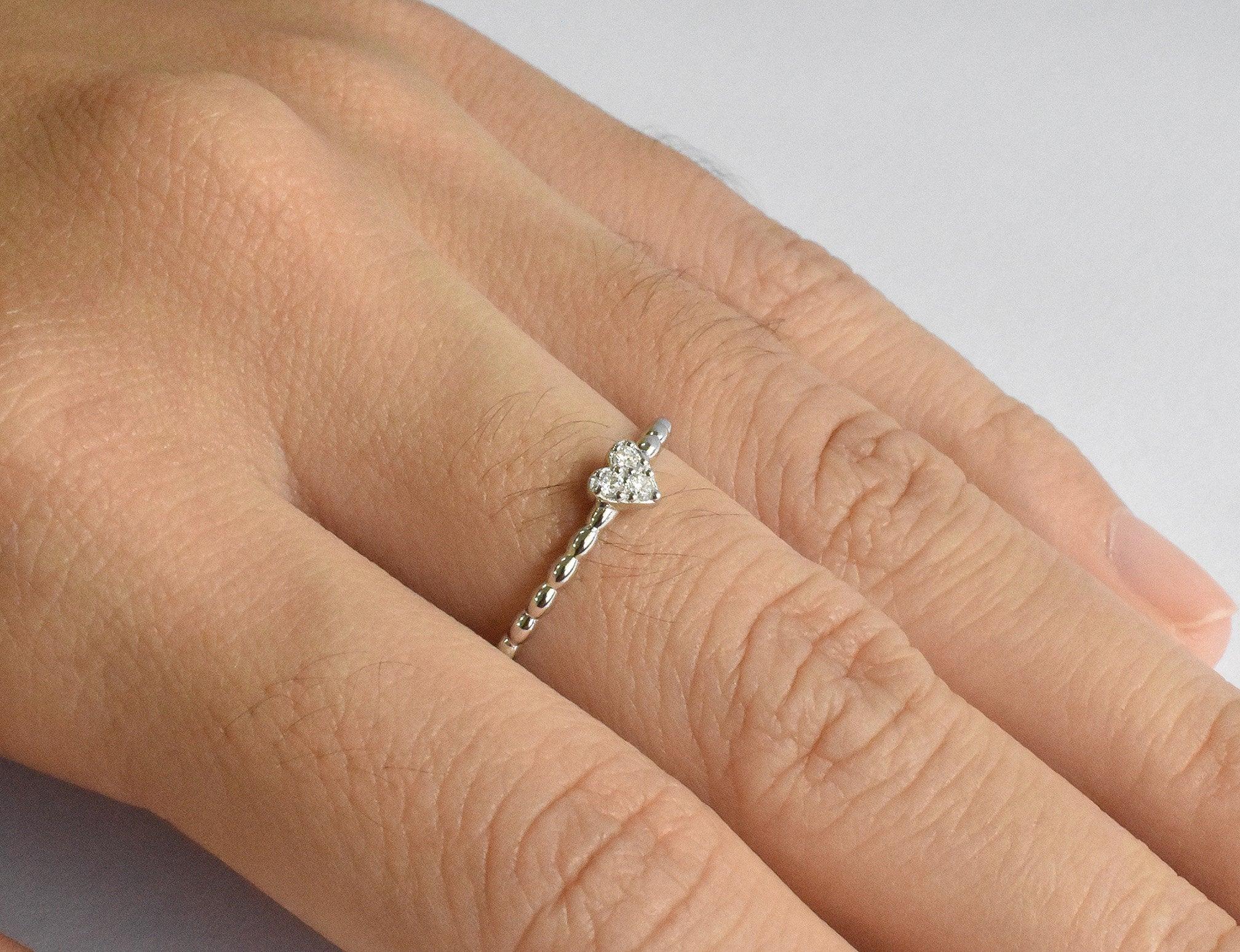 For Sale:  14k Gold Tiny Diamond Heart Ring Tiny Diamond Heart Ring Valentine Jewelry 4
