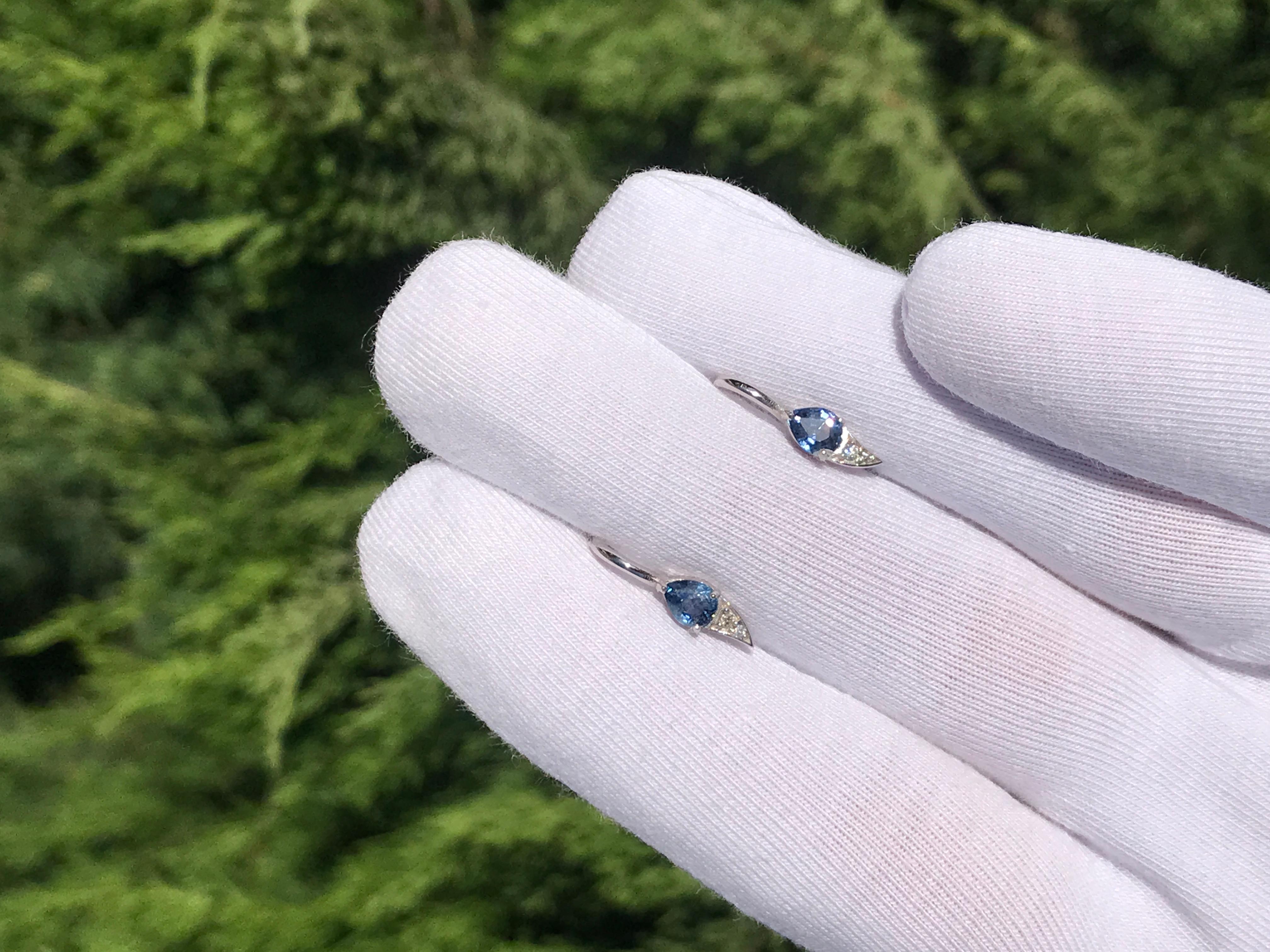 Modern 14k Gold Tiny Earrings with Sapphires and Diamonds! For Sale