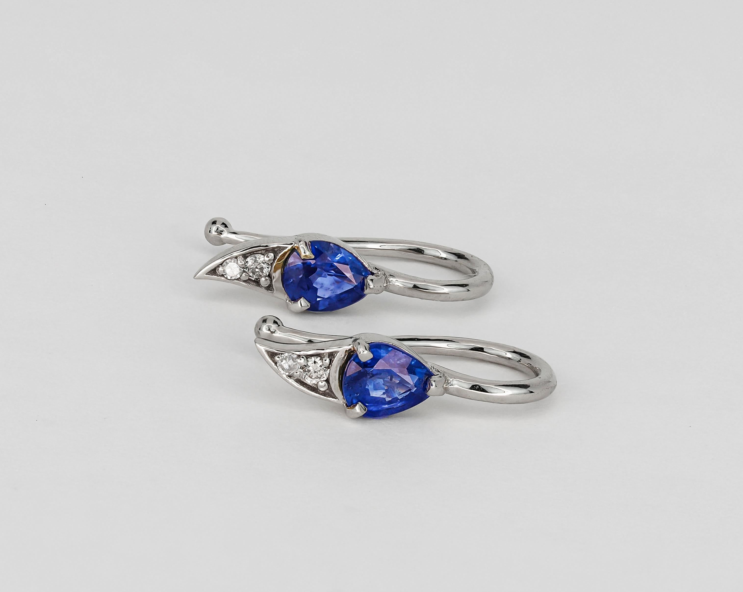 14k Gold Tiny Earrings with Sapphires and Diamonds! For Sale 2
