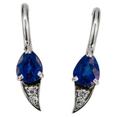 14k Gold Tiny Earrings with Sapphires and Diamonds