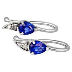 Used 14k Gold Tiny Earrings with Sapphires and Diamonds!