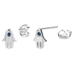 Boucles d'oreilles en or 14k avec une petite main Hamsa Boucles d'oreilles en saphir bleu et pierres prcieuses