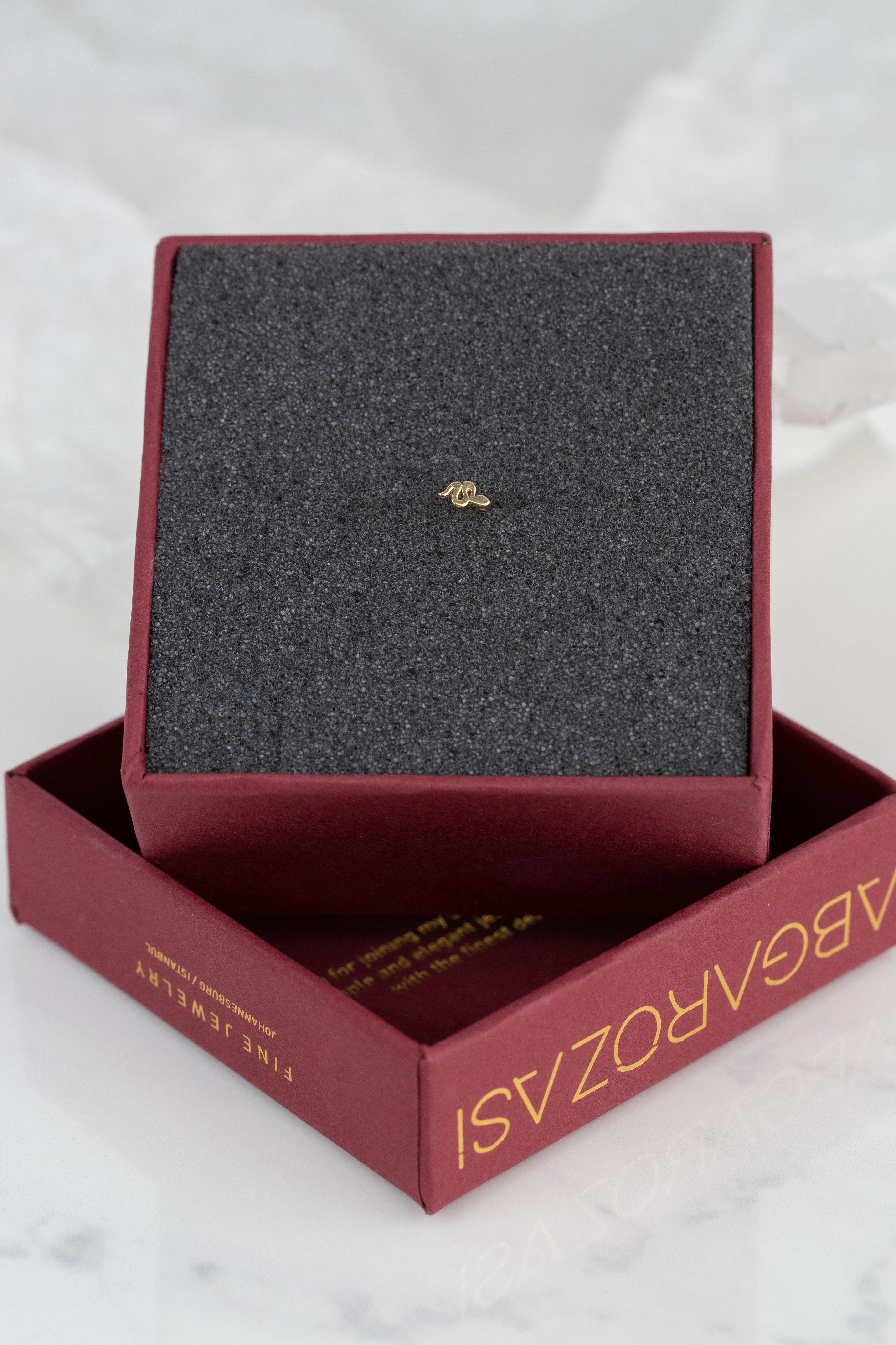 Modern 14K Gold Tiny Serpent Piercing, Small Snake Gold Stud Earring For Sale