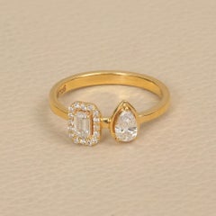 14K Gold Toi et Moi Emerald & Pear Cut 0.57 Carat Diamond Ring, Engagement Ring