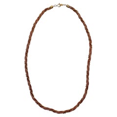 14k Gold Tone Braided Mesh Rope Necklace With Round Beads circa 1970s
