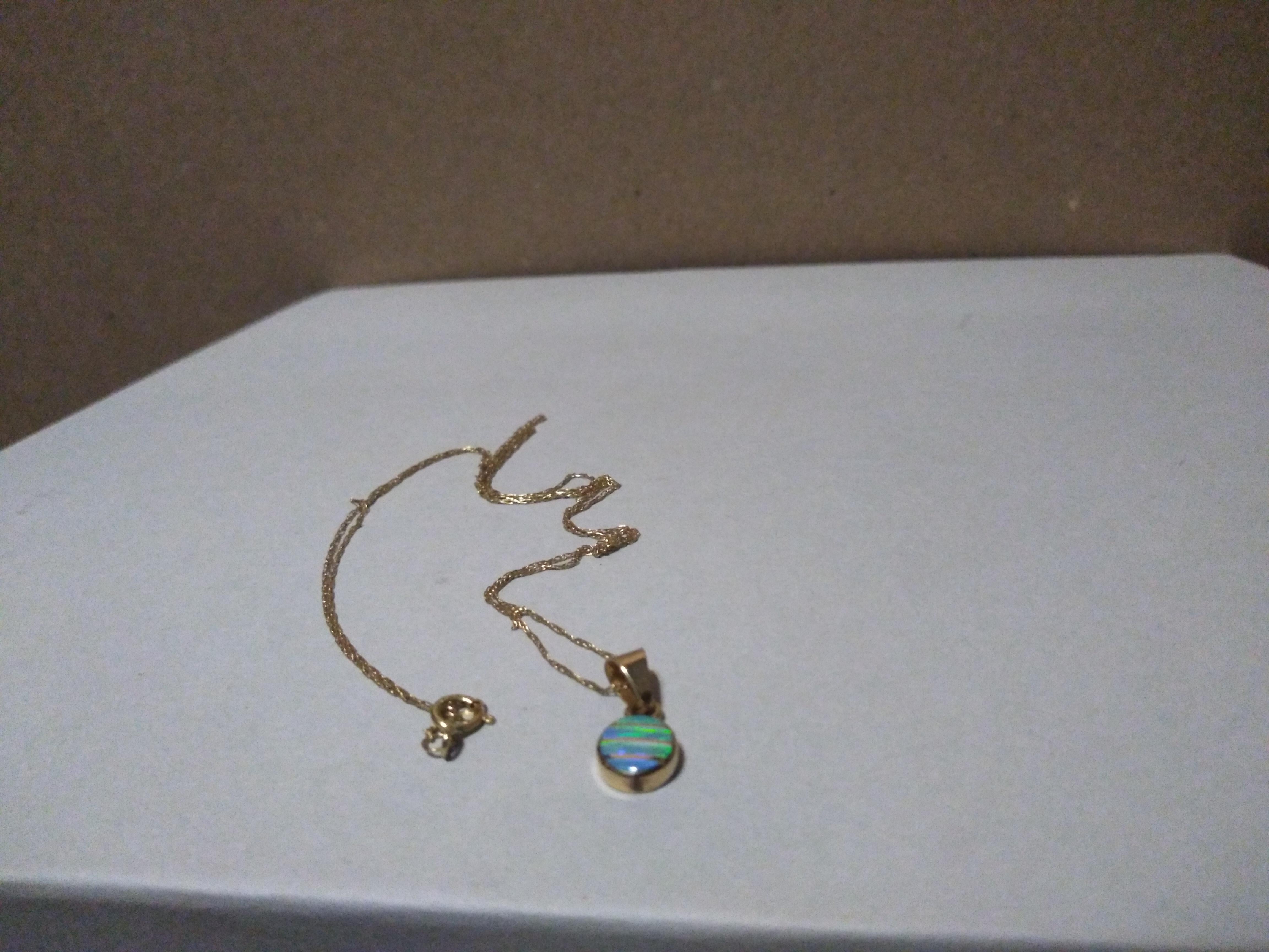 American 14k Gold Trace Necklace with Opal Pendant
