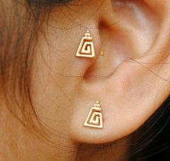 14k Gold Trapezium Spiral Tragus Lobe Helix Cartilage Earring Geometric Earring.