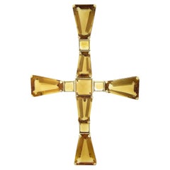 14k Gold Trapez- und Zuckerhut-Cabochon-Schliff Citrin Großer Kreuz Slide-Anhänger