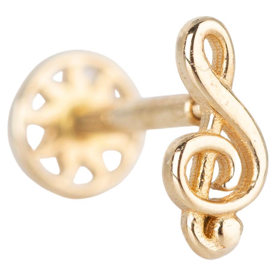 14K Gold Treble Clef Piercing, Gold Stud Musical Note Earring For Sale
