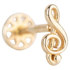 14K Gold Treble Clef Piercing, Gold Stud Musical Note Earring