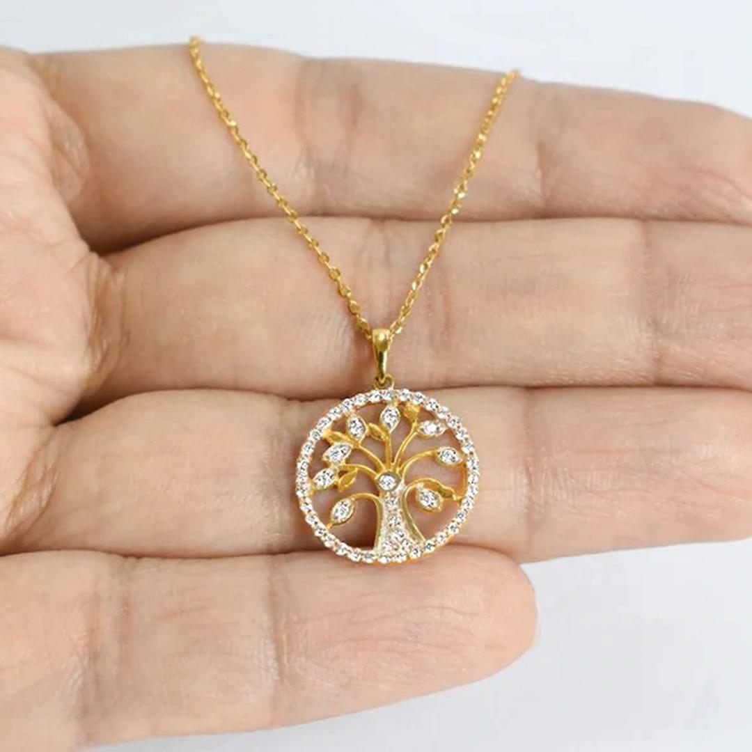 Modern 14k Gold Tree of Life Necklace Gold Spiritual Necklace Tree of Life Pendant For Sale