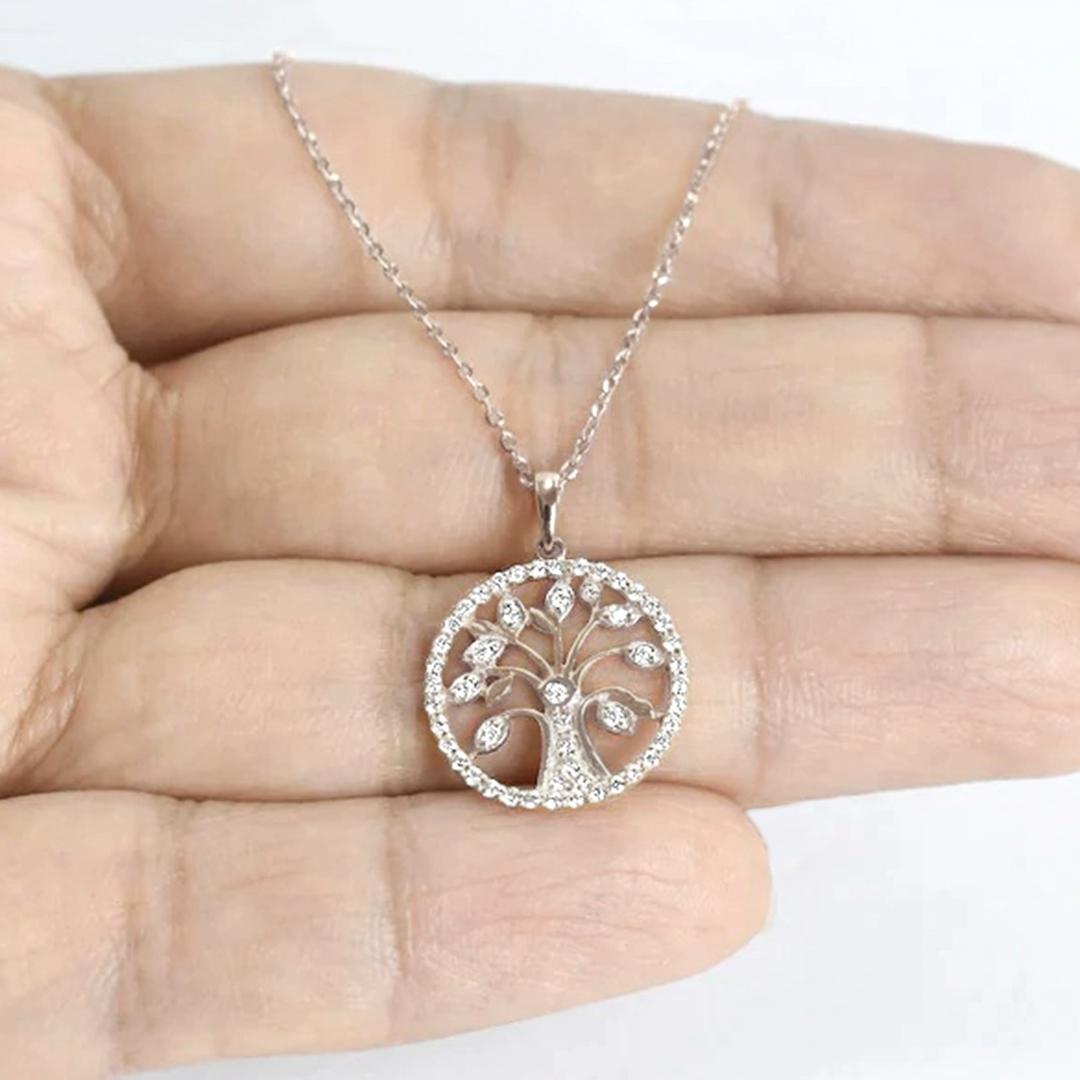 Round Cut 14k Gold Tree of Life Necklace Gold Spiritual Necklace Tree of Life Pendant For Sale