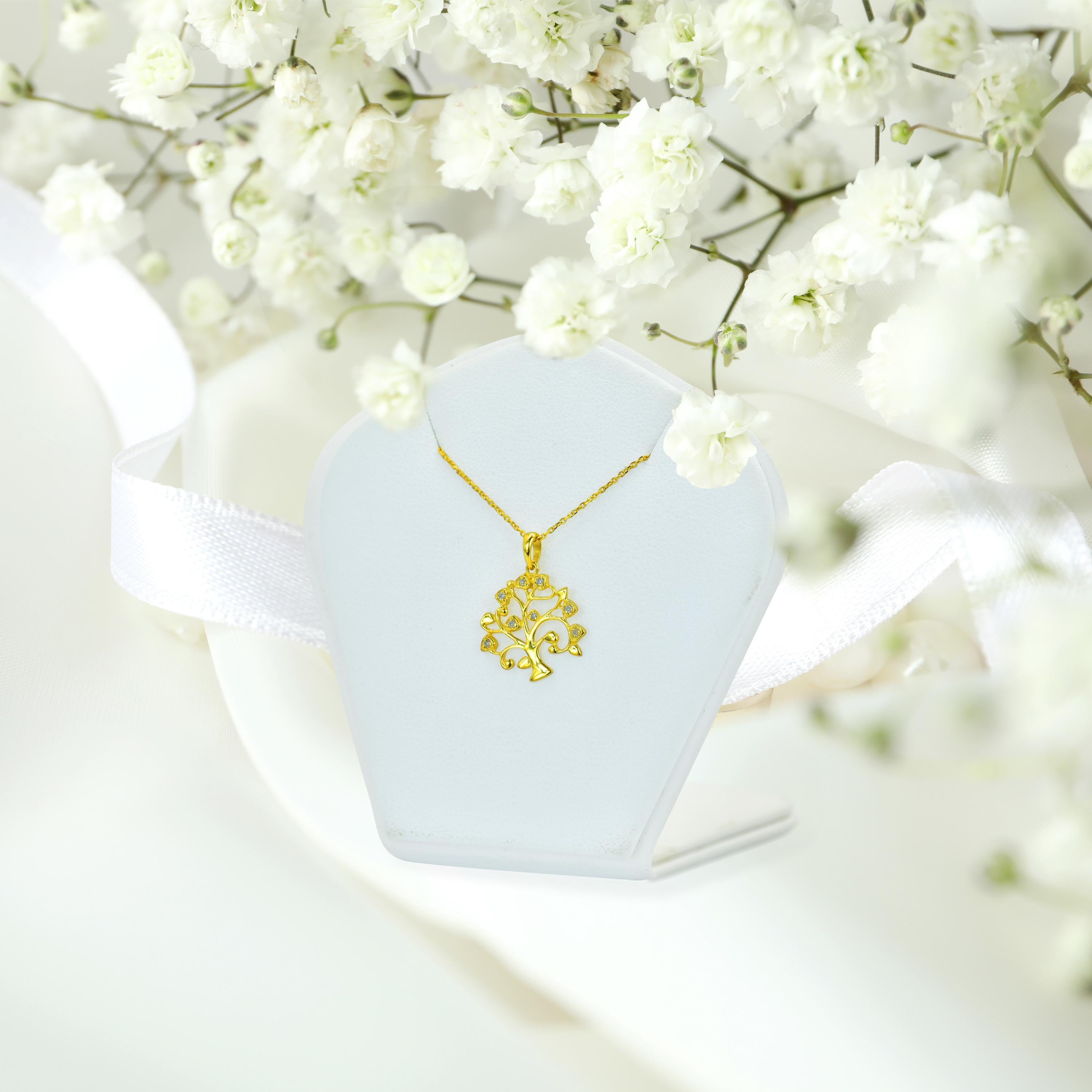 Contemporary 14k Gold Tree of Life Pendant Necklace Diamond Spiritual Delicate Necklace For Sale