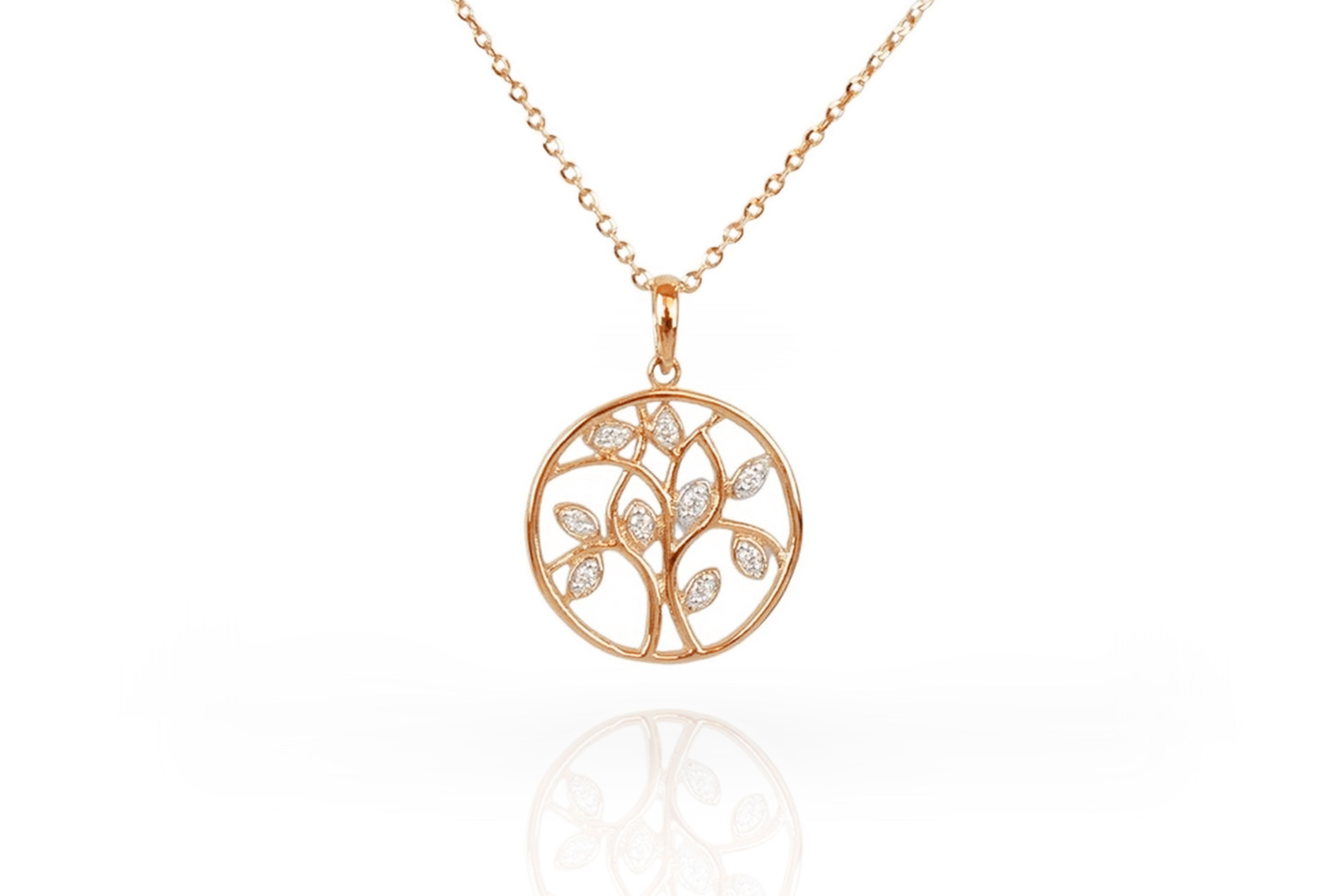 Pendentif spirituel arbre de vie en or 14 carats avec diamants en vente