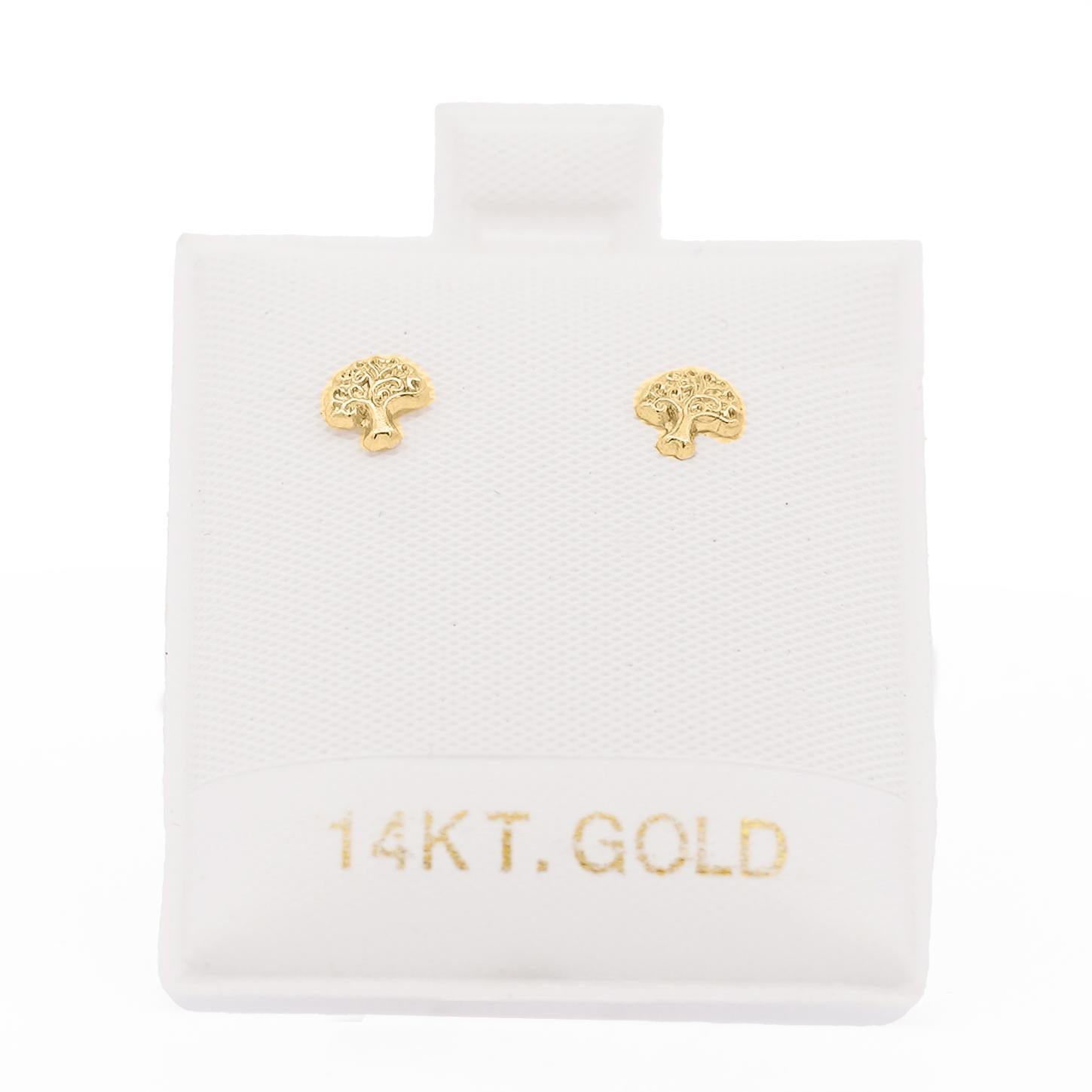 14K Gold Tree of Life Stud Earrings On Screw Backs In New Condition For Sale In Miami, FL